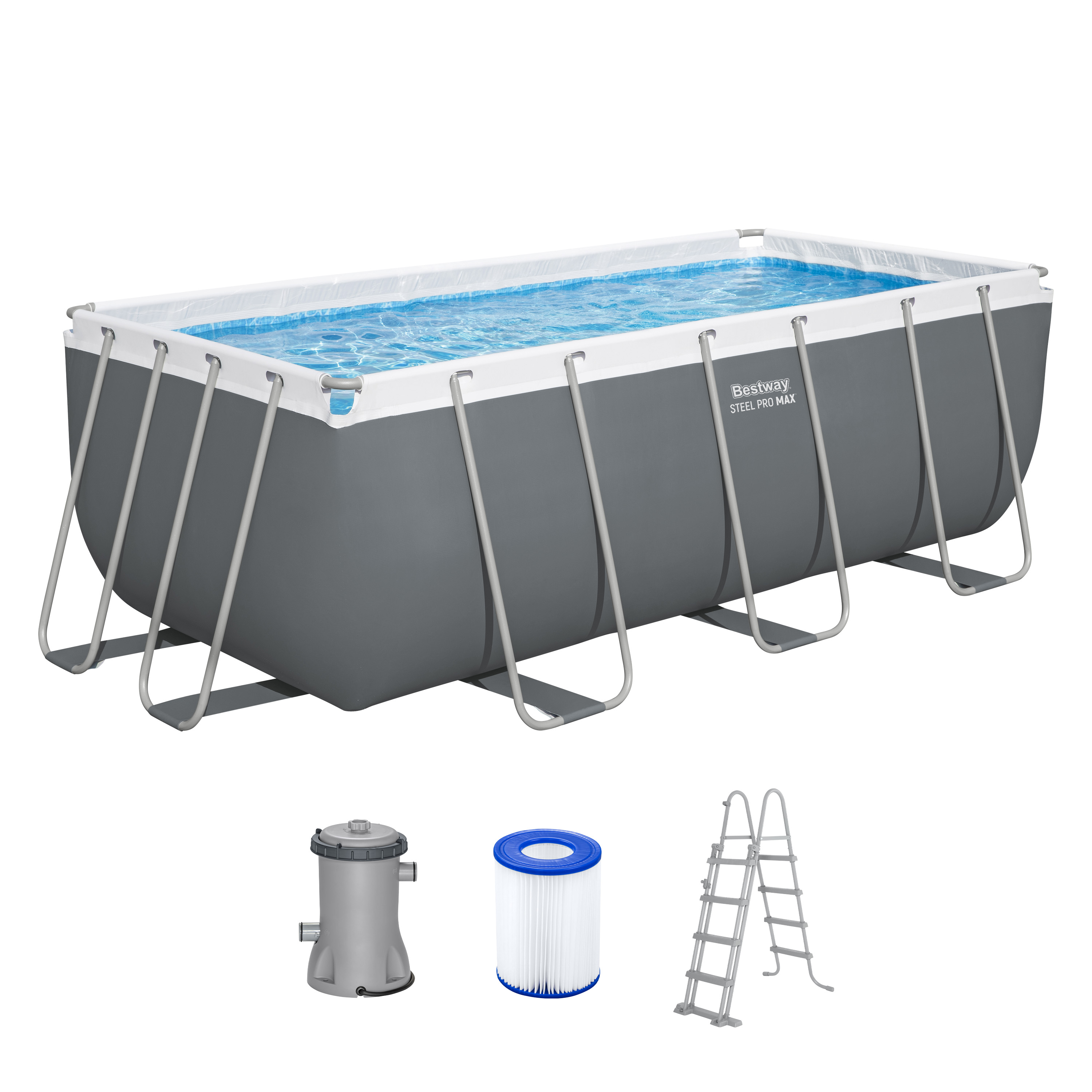 Steel Pro MAX™ Frame Pool Set mit Filterpumpe 412 x 201 x 122 cm, grau, eckig