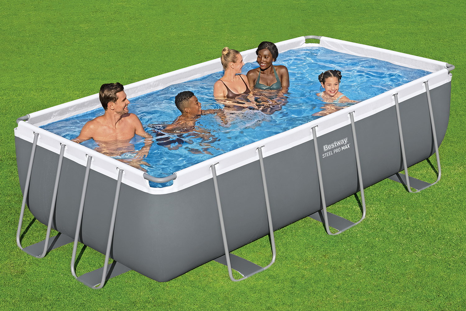 Steel Pro MAX™ Frame Pool Set mit Sandfilteranlage 404 x 201 x 100 cm, grau, eckig
