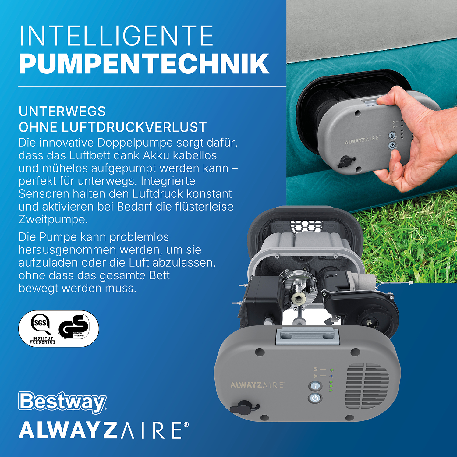AlwayzAire™ 2-Personen-Luftbett ohne Druckverlust Selbstaufblasend 203 x 152 x 36 cm