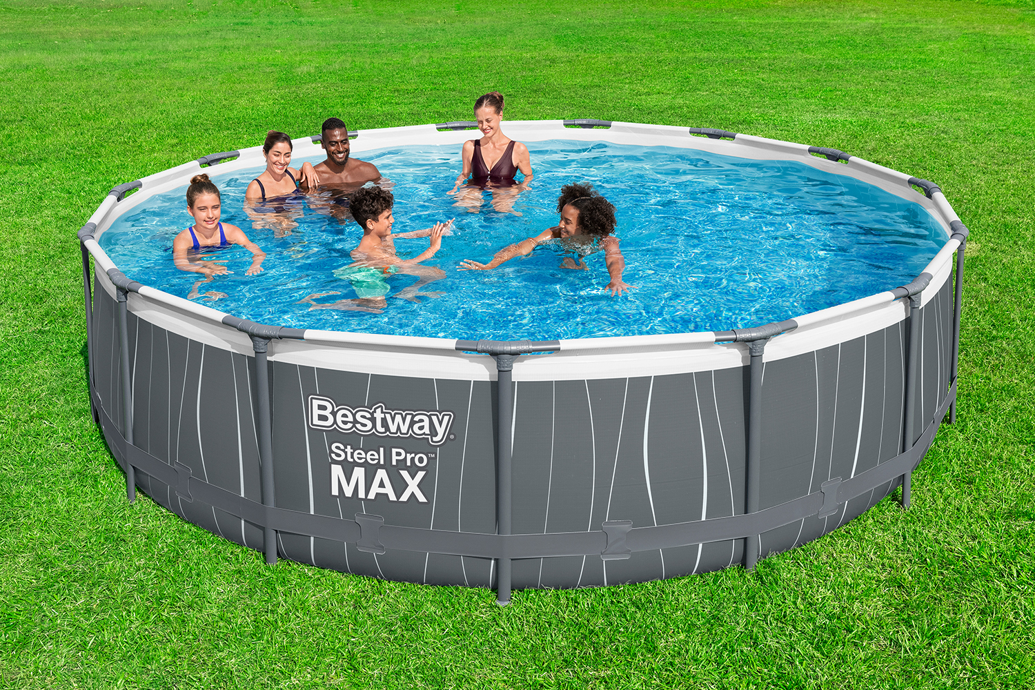Steel Pro MAX™ Frame Pool Komplett-Set mit Filterpumpe Ø 457 x 107 cm, LED-Design, rund
