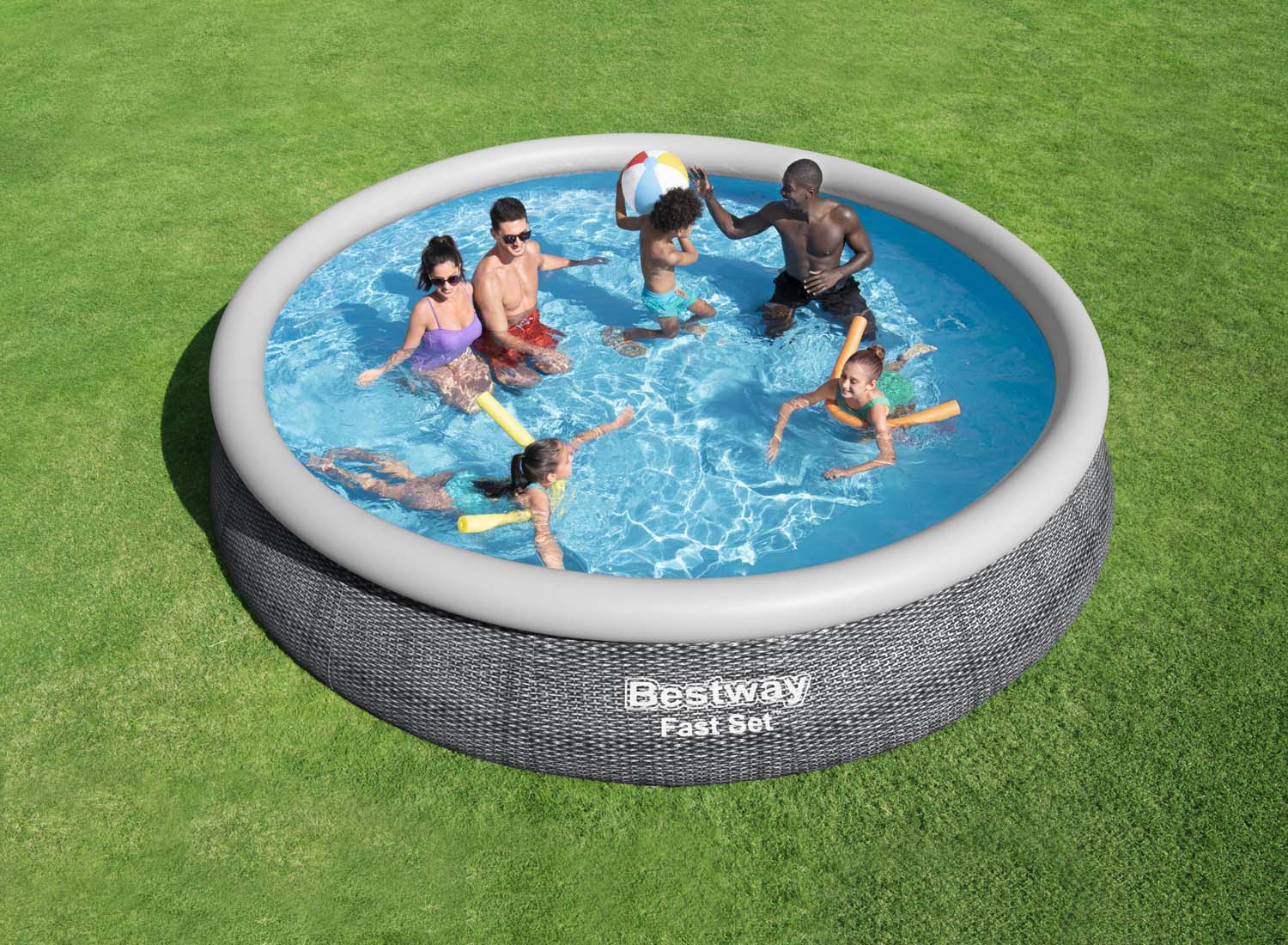 Fast Set™ Aufstellpool-Set mit Filterpumpe Ø 457 x 84 cm, Rattan-Optik (Schiefergrau), rund