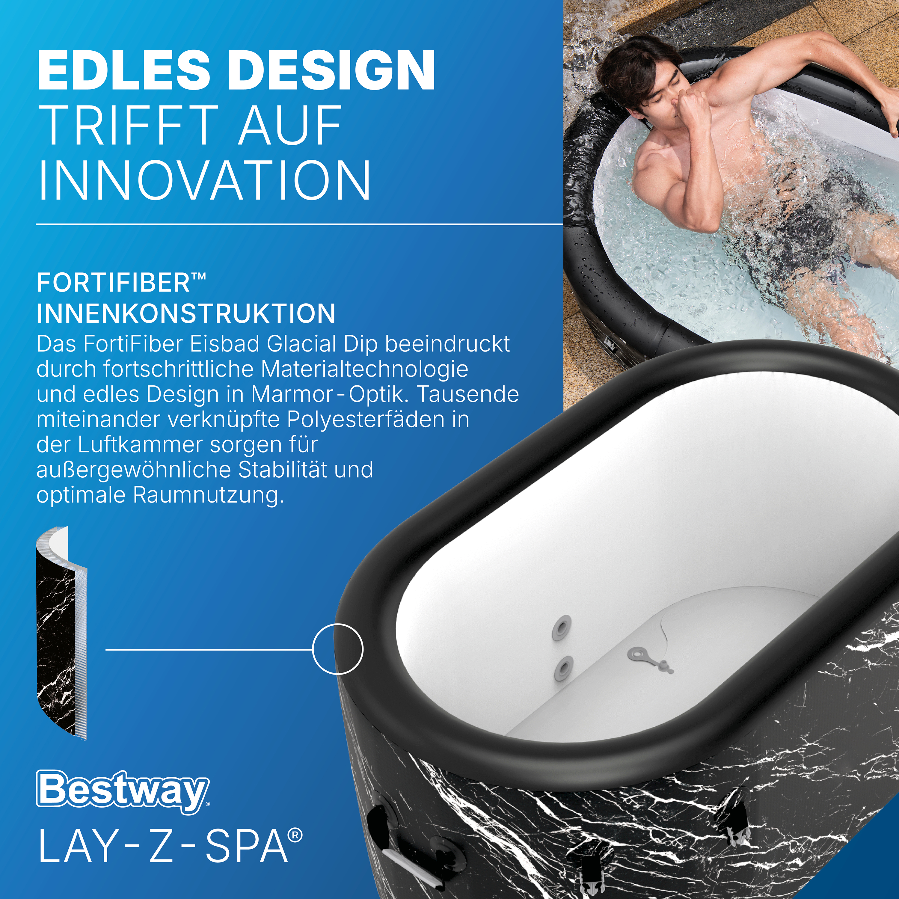 LAY-Z-SPA® FortiFiber™ Eisbad Glacial Dip™ mit Filterpumpe 152 x 92 x 71 cm