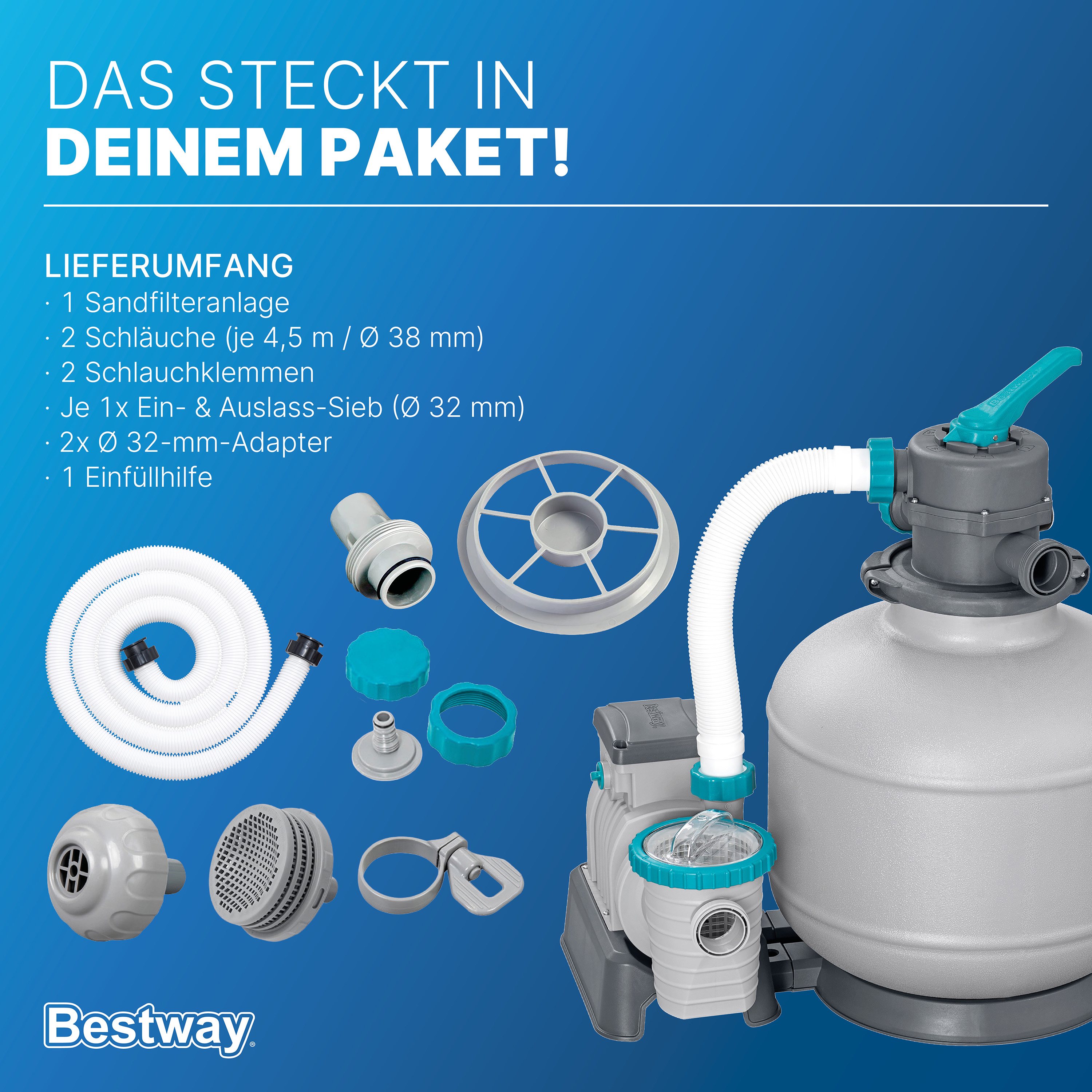 Sandfilteranlage mit Zeitschaltuhr 8.327 l/h, 280 W