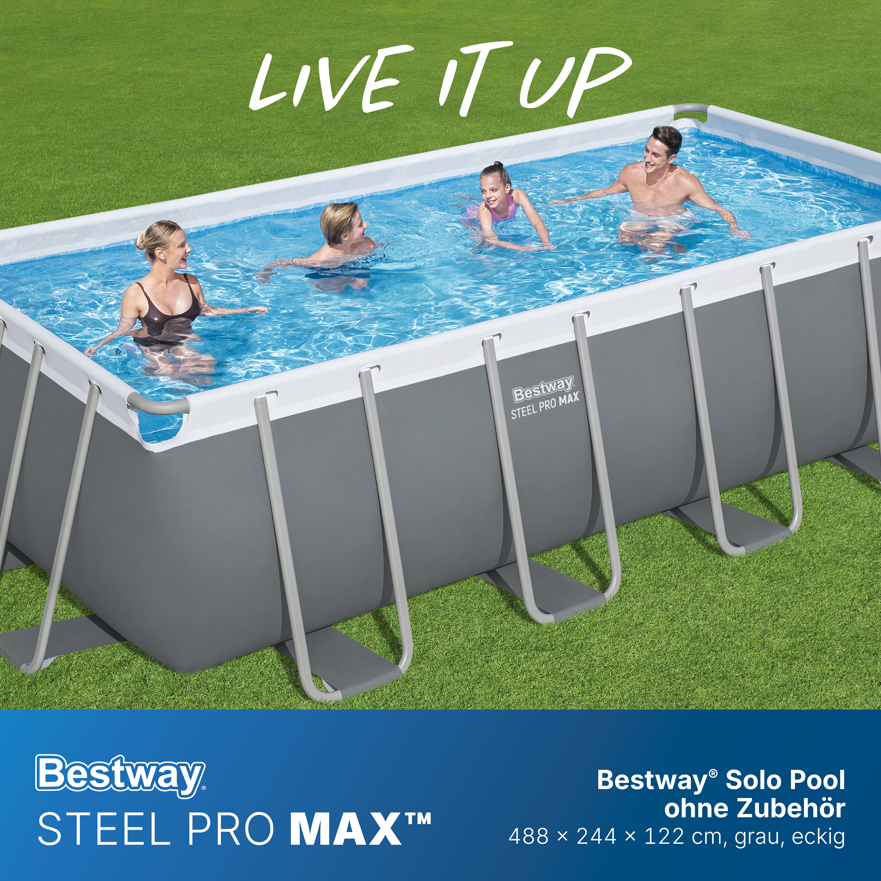 Steel Pro MAX™ Solo Pool ohne Zubehör 488 x 244 x 122 cm, grau, eckig