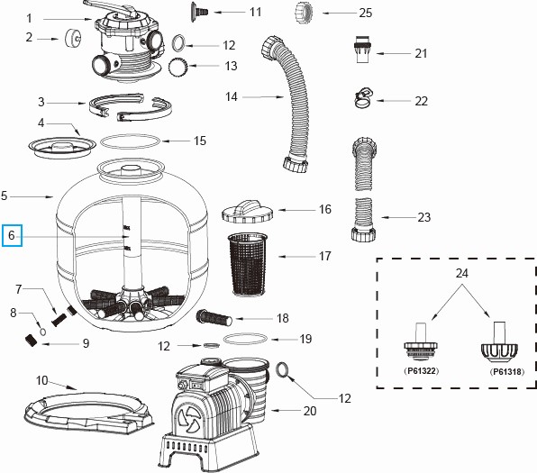 Bestway® Spare Part Center pipe hub for Flowclear™ sand filter unit (58366, 58499)