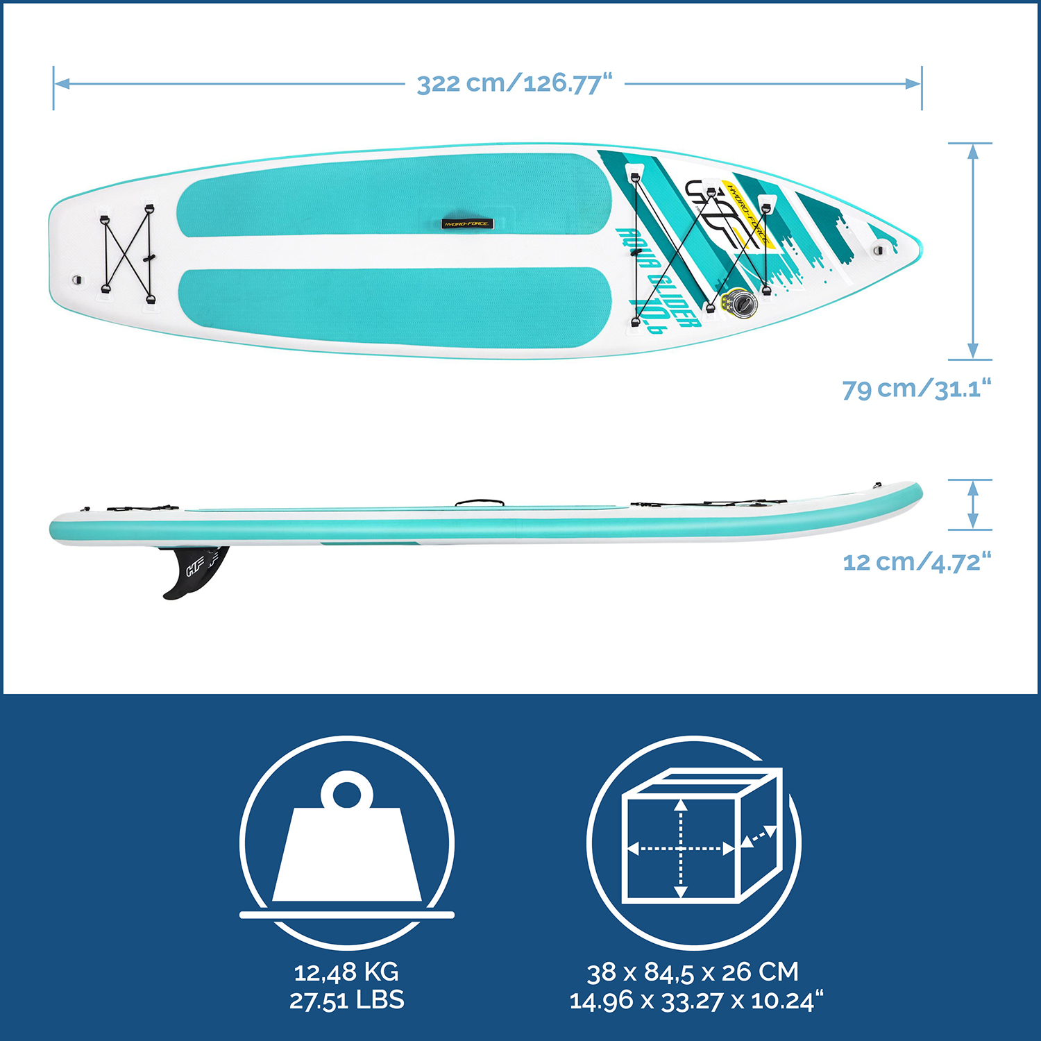 Hydro-Force™ SUP Touring Board-Set Aqua Glider™ 322 x 79 x 12 cm
