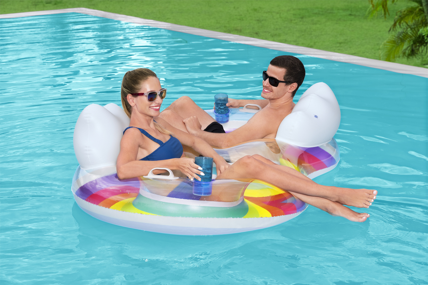 Rainbow Dreams™ 2-Personen-Schwimmring mit Kopfstütze 186 x 116 cm