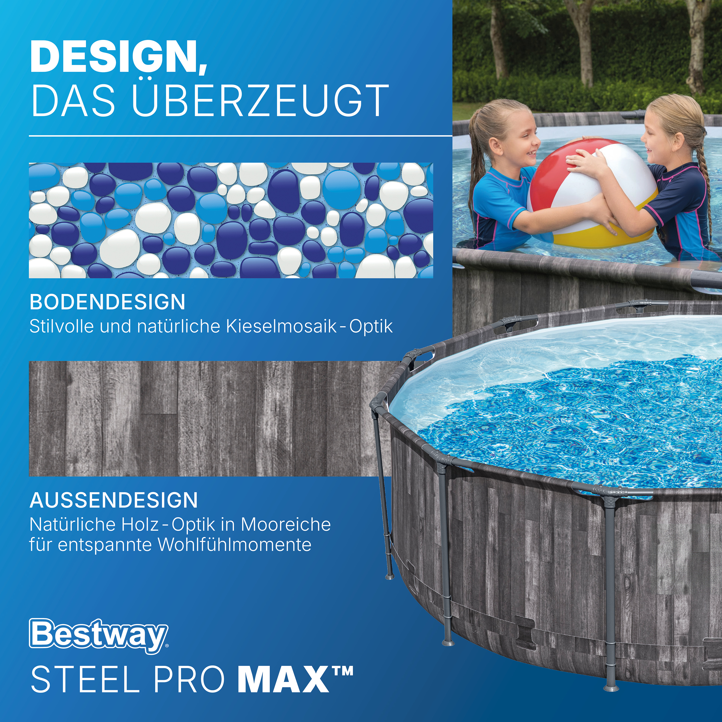 Steel Pro MAX™ Solo Pool ohne Zubehör Ø 366 x 100 cm, Holz-Optik (Mooreiche), rund