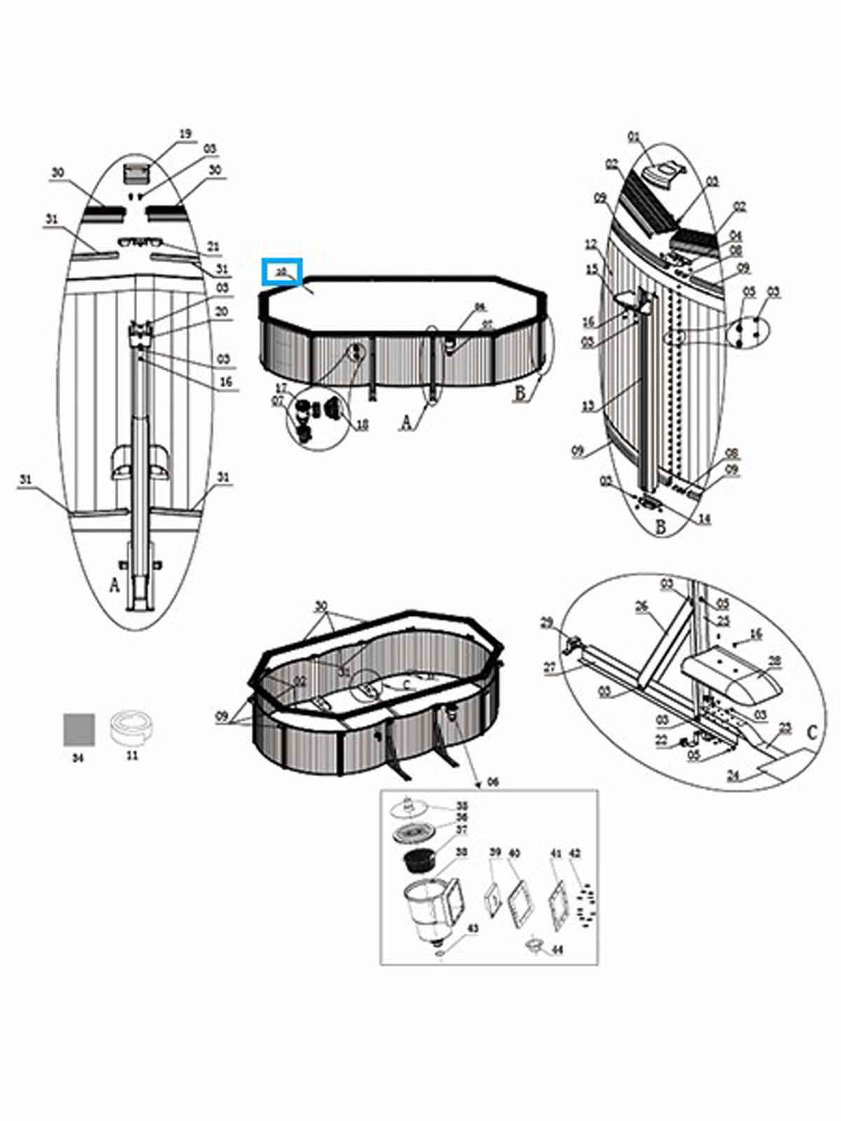 Bestway® Ersatzteil Poolfolie (blau) für Hydrium™ Stahlwandpool 500 x 360 x 120 cm (2018 / 2021)