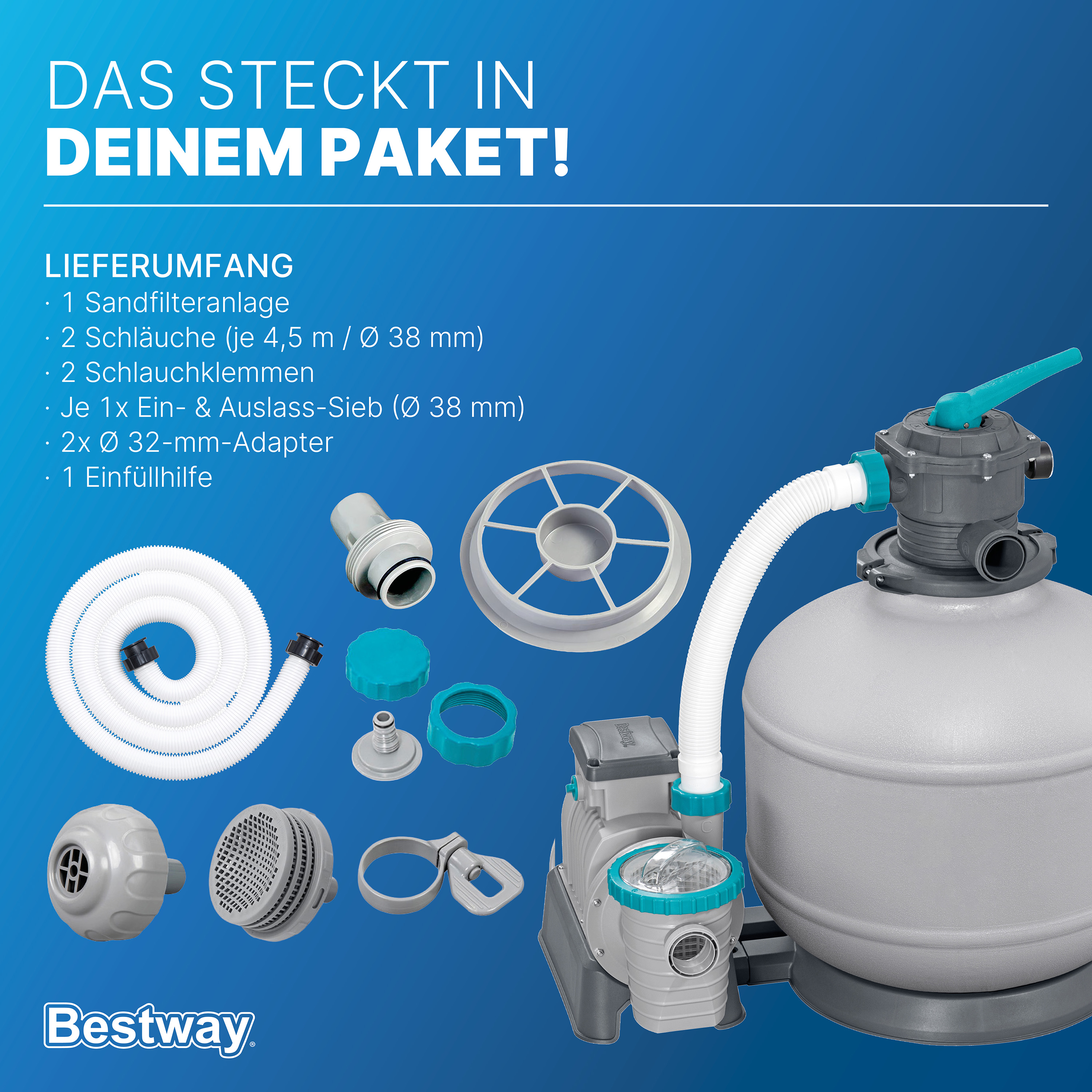 Sandfilteranlage mit Zeitschaltuhr 11.355 l/h, 500 W