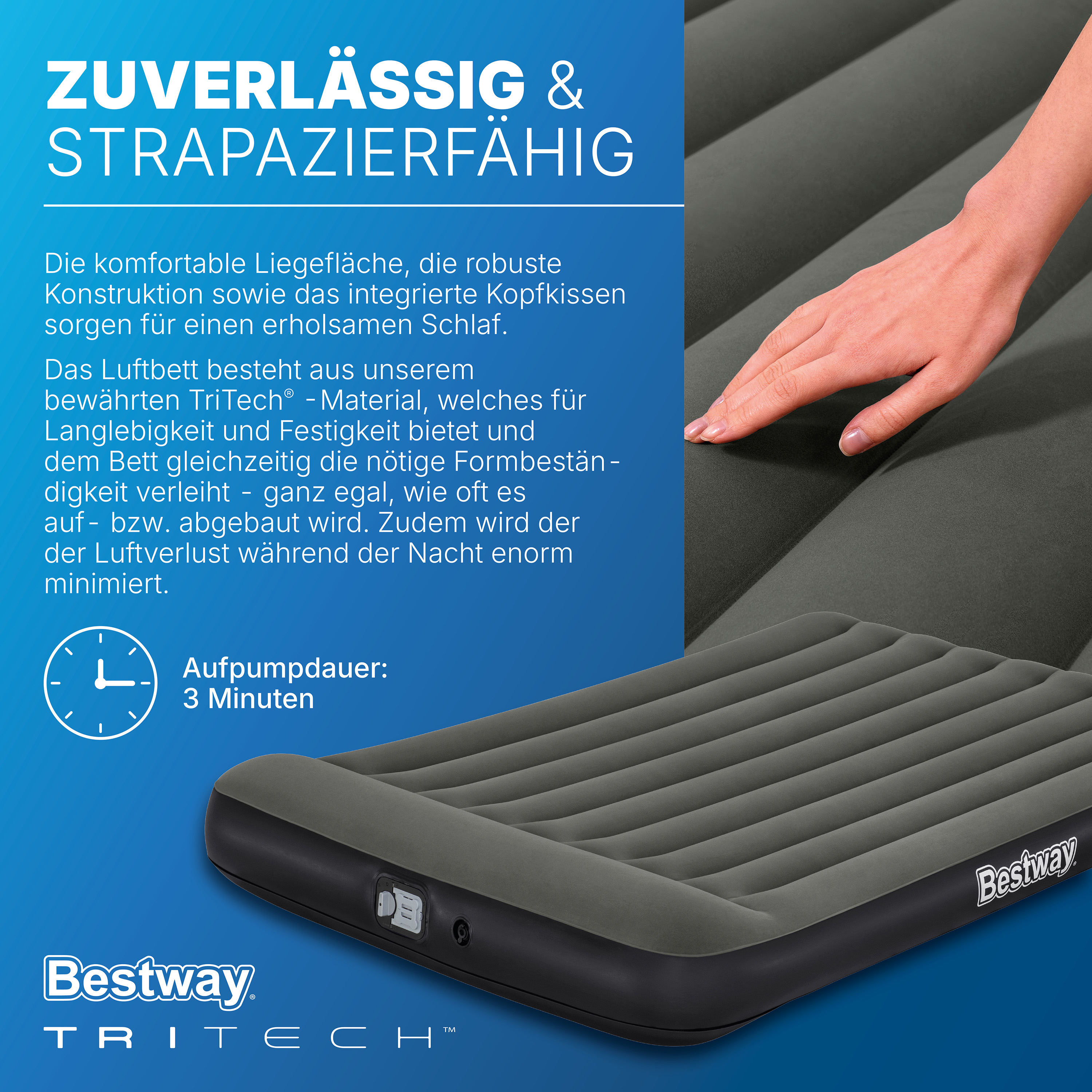 TriTech® Doppelluftbett mit integrierter, batteriebetriebener Elektropumpe 203 x 152 x 30 cm