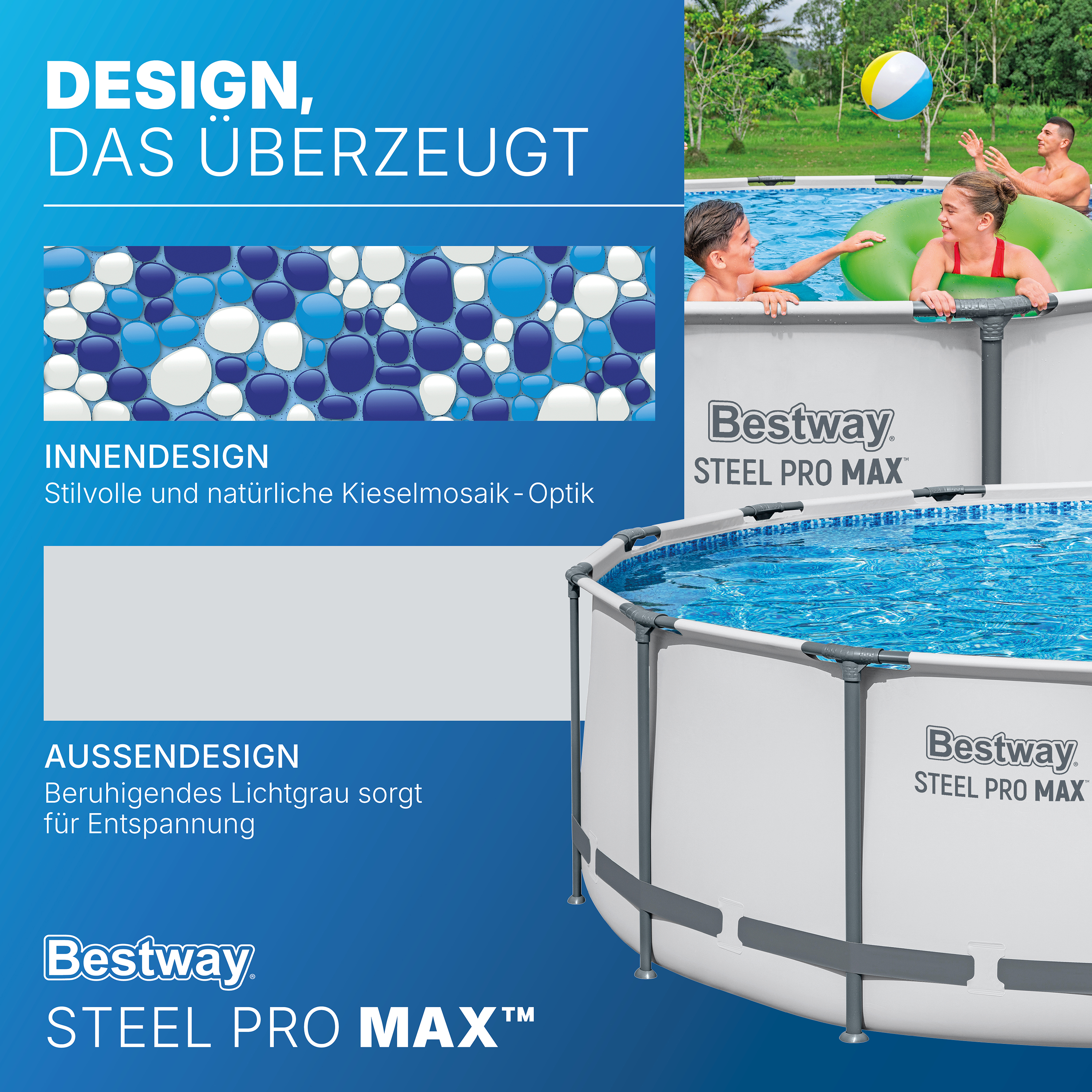 Steel Pro MAX™ Solo Pool ohne Zubehör Ø 427 x 122 cm, lichtgrau, rund Steel Pro MAX™ Solo Pool ohne Zubehör Ø 427 x 122 cm, lichtgrau, rund