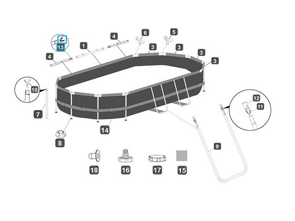 Bestway® Spare Part  Top rail spring pin set (10 pieces) for rectangular frame pools