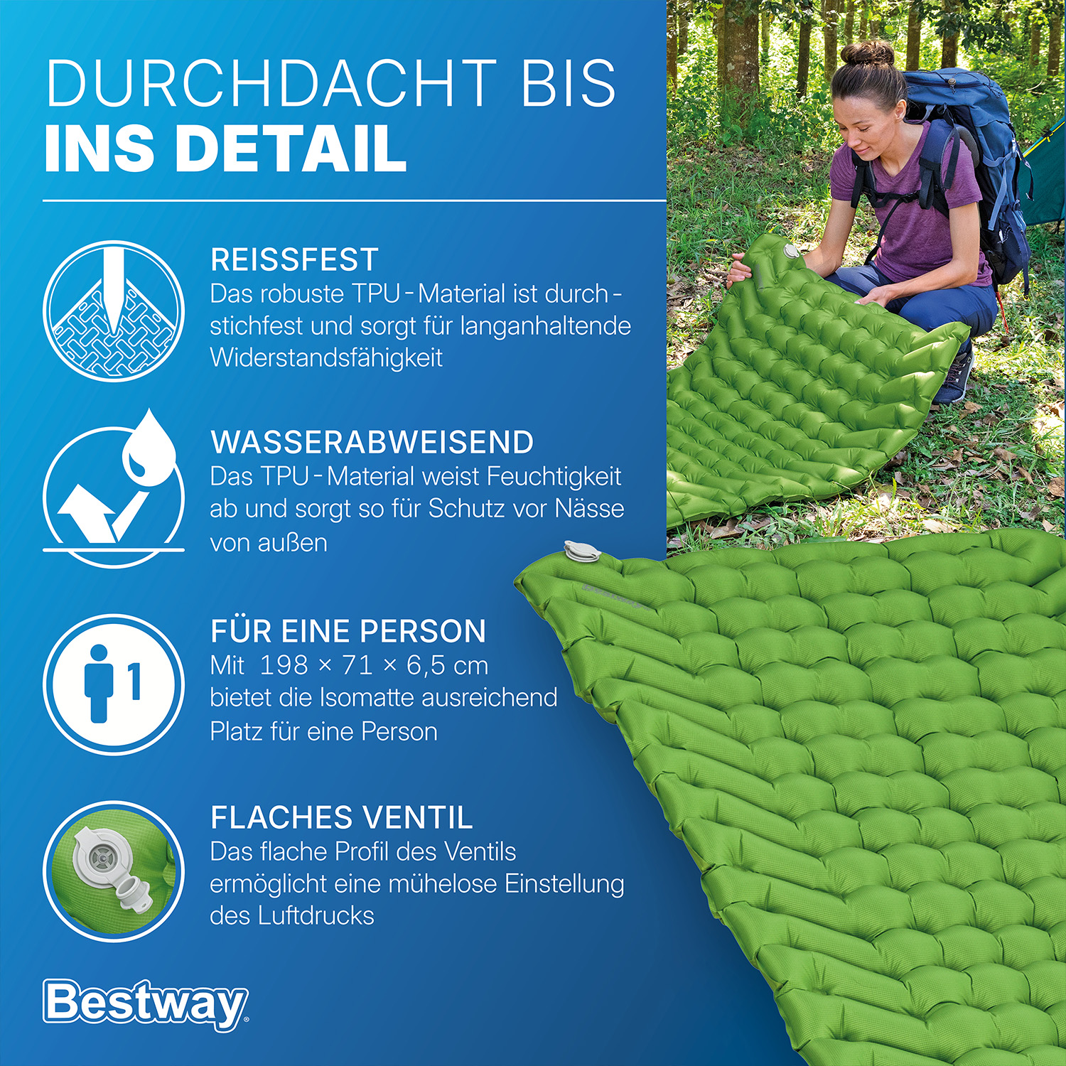aufblasbare Single XL Isomatte WanderLite™ 198 x 71 x 6,5 cm