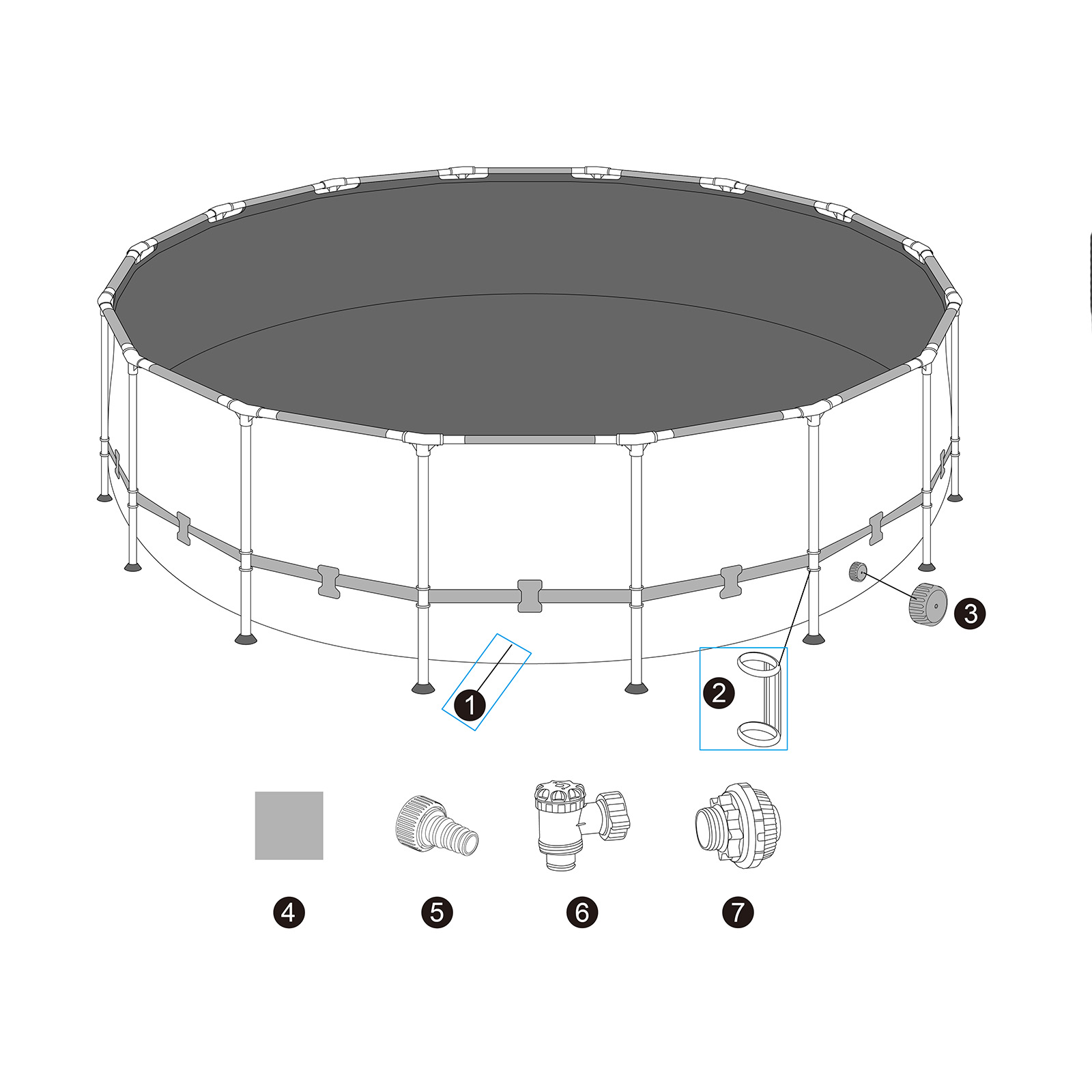 Ersatzteil Poolfolie für Steel Pro MAX 488x122cm, rund - inklusive Kunststoffring-Set