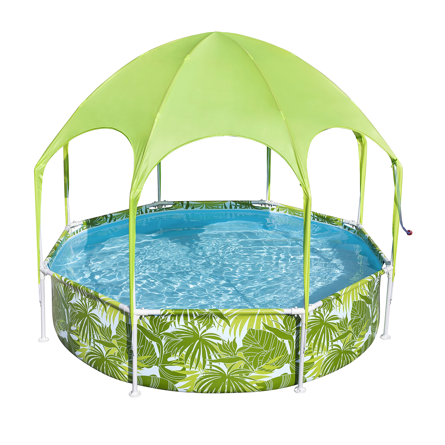 Steel Pro™ Frame Pool mit Sonnenschutzdach "Splash-in-Shade" ohne Pumpe Ø 244 x 51 cm, grünes Blätter-Design, rund 