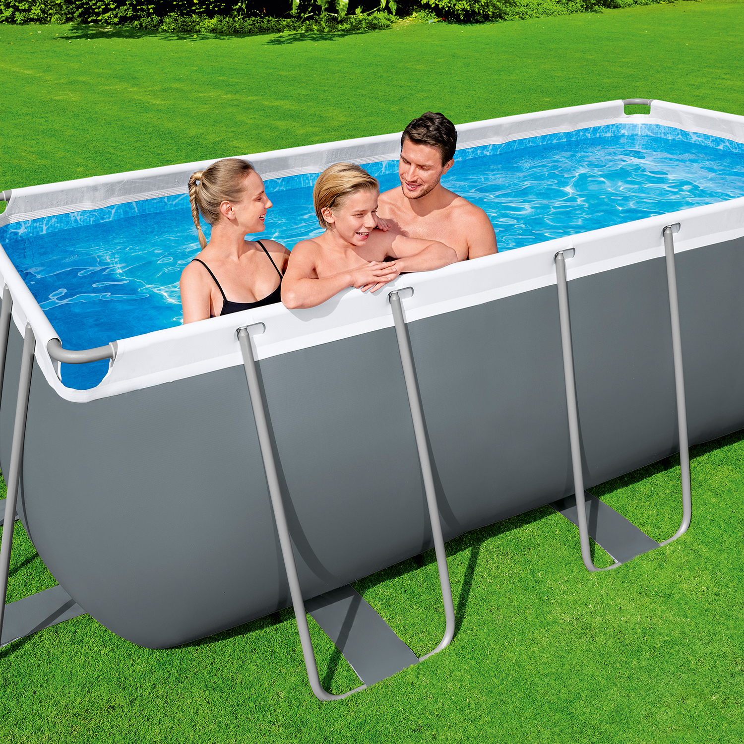 Steel Pro MAX™ Frame Pool Set mit Filterpumpe 412 x 201 x 122 cm, grau, eckig