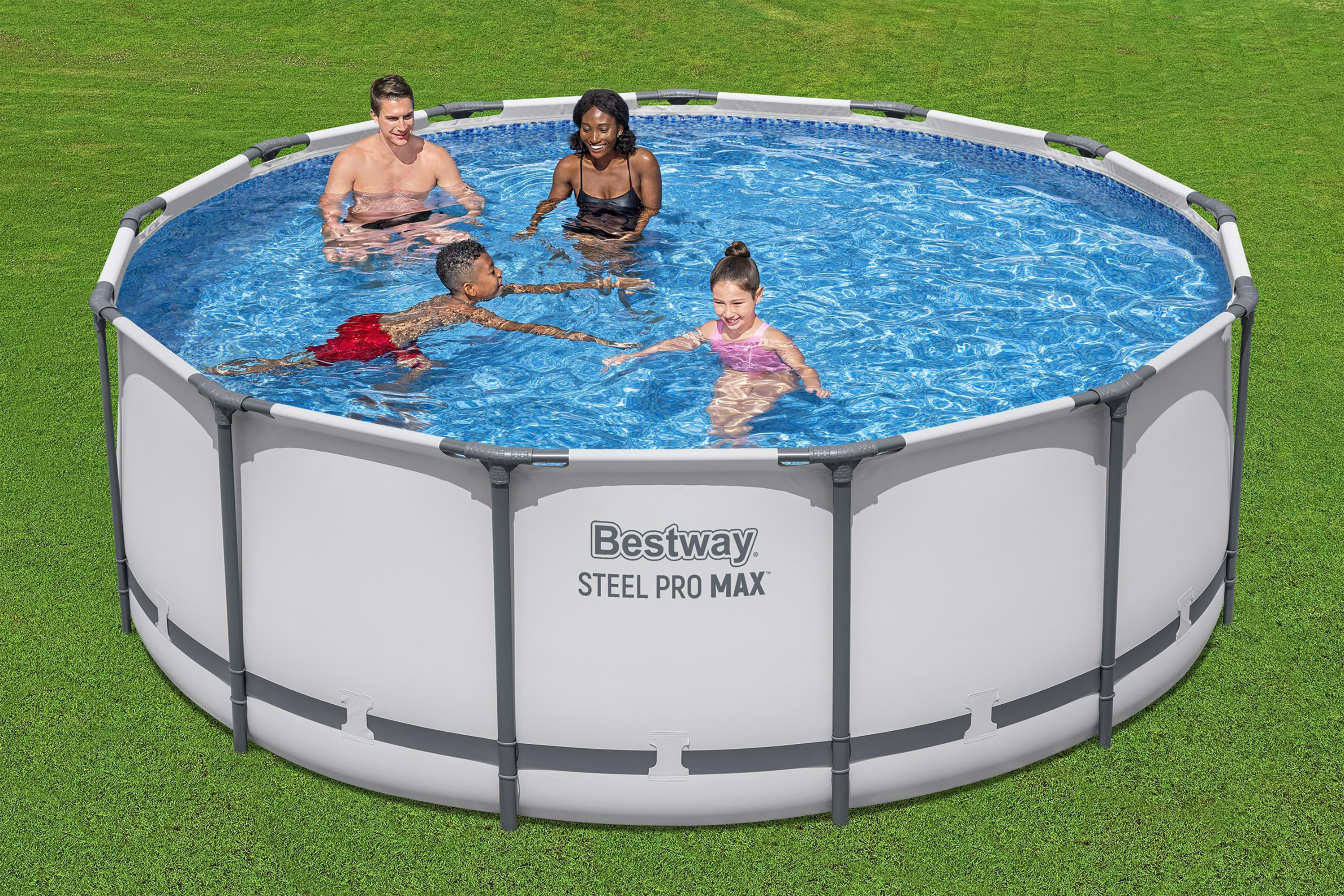 Steel Pro MAX™ Frame Pool  Komplett Set mit Filterpumpe Ø 396 x 122 cm, lichtgrau, rund