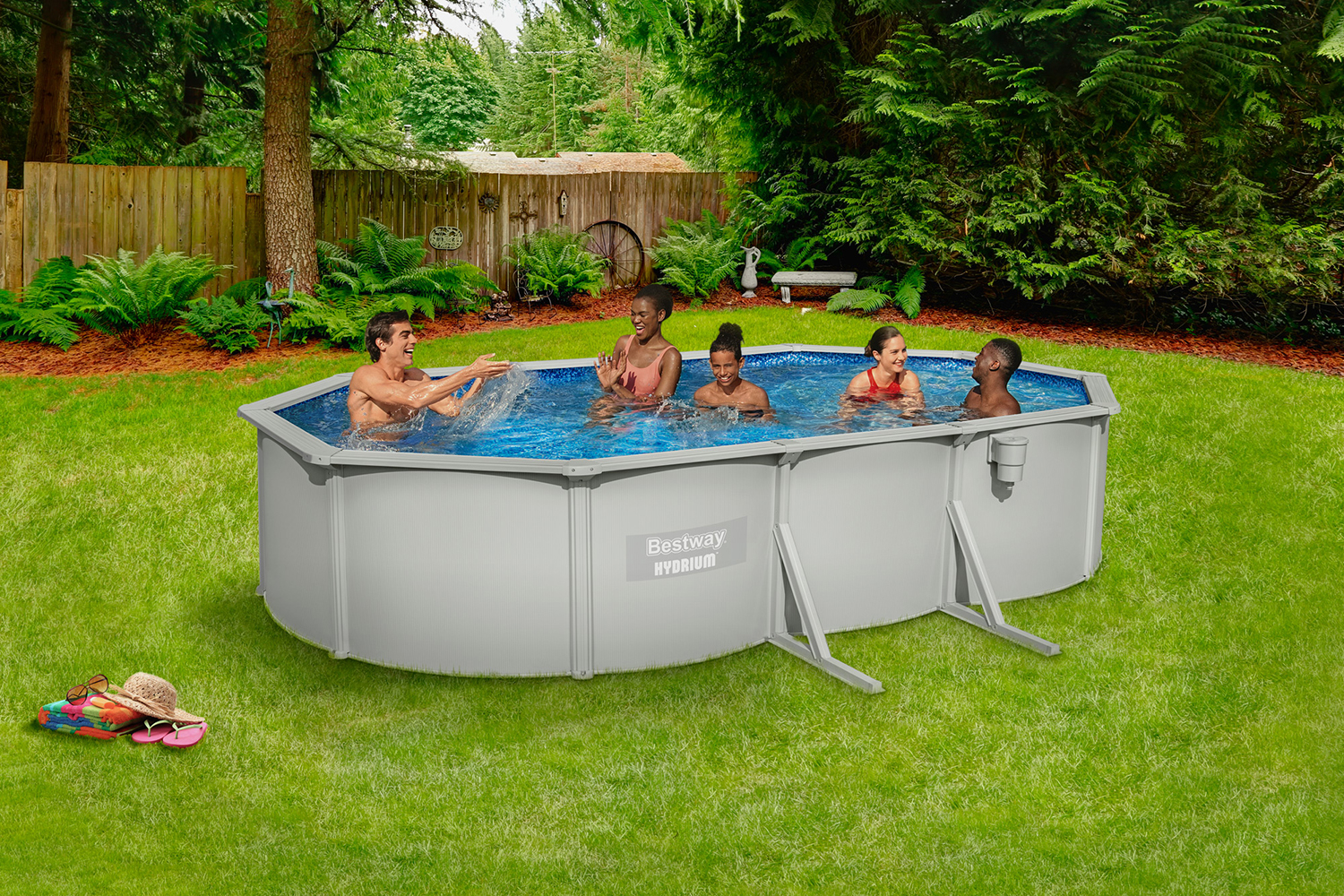 Hydrium™ Stahlwandpool Komplett Set mit Sandfilteranlage 610 x 360 x 120 cm, granitgrau, oval
