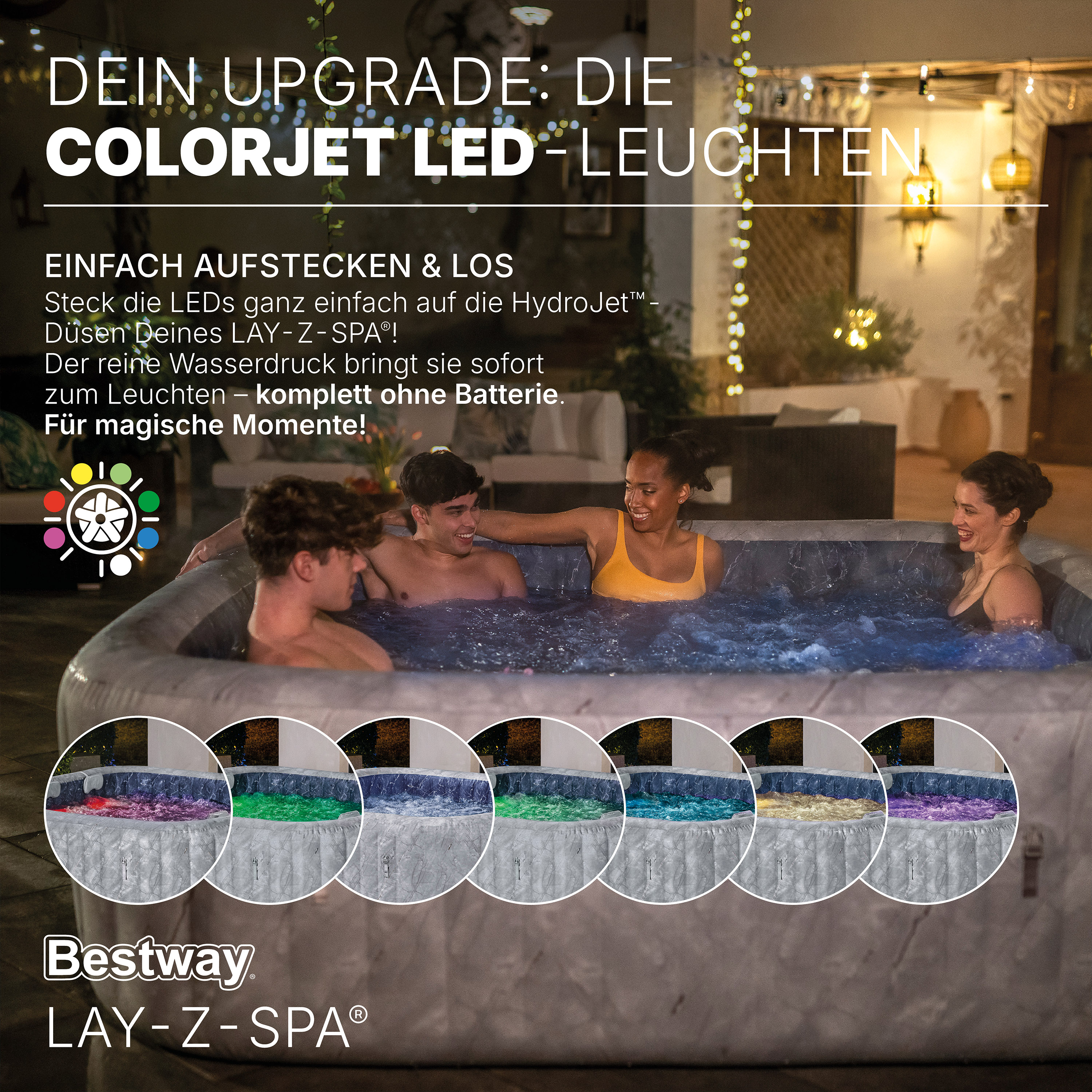 LAY-Z-SPA® WLAN-Whirlpool San Francisco HydroJet Pro™ mit App-Steuerung, für 7 Personen 230 x 230 x 71 cm, Marmor-Optik (Samtgrau)