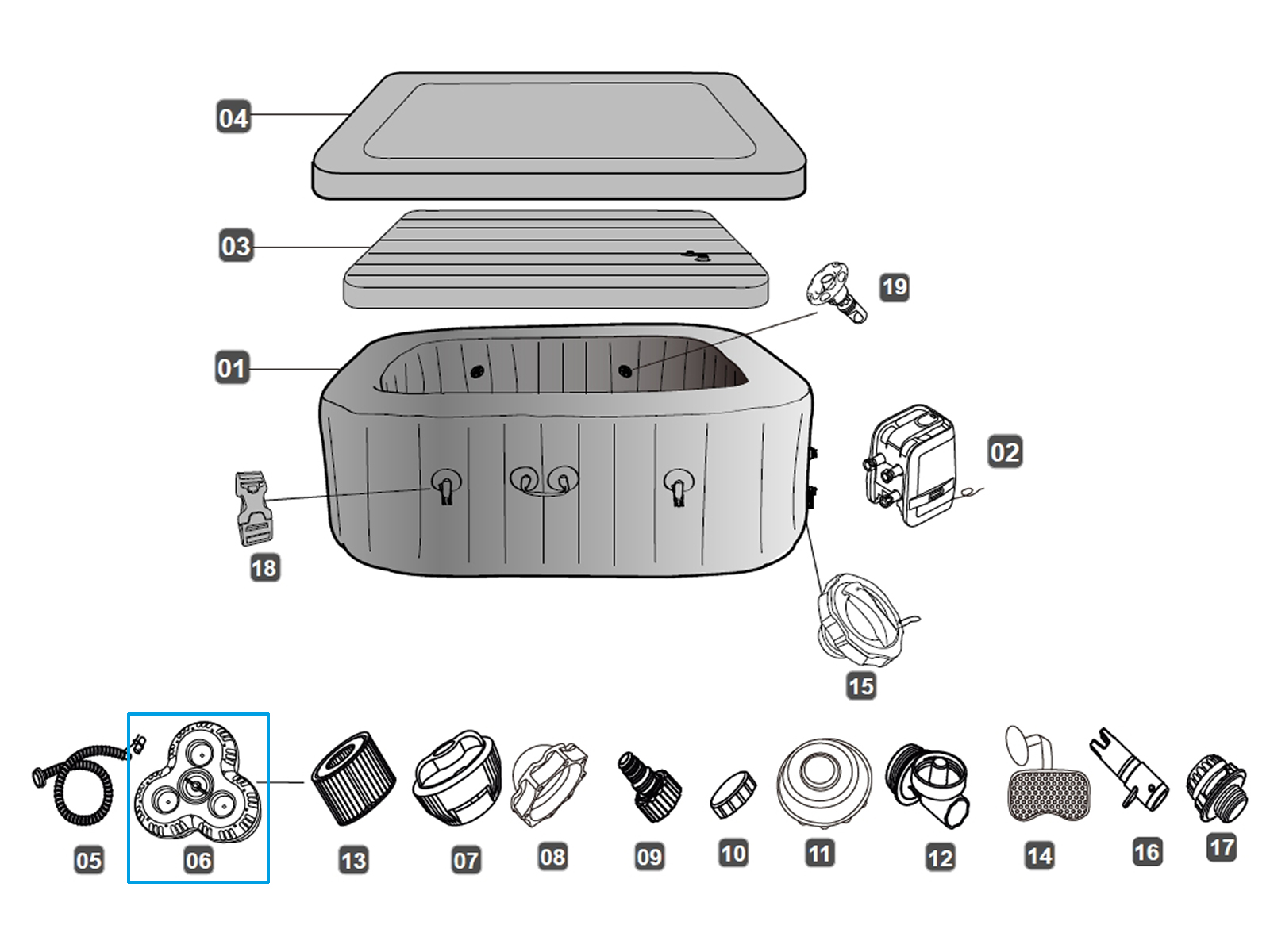 Bestway® Spare Part Filter set (cartridge not included) for LAY-Z-SPA® Dominica & Cabo HydroJet™ (2023)