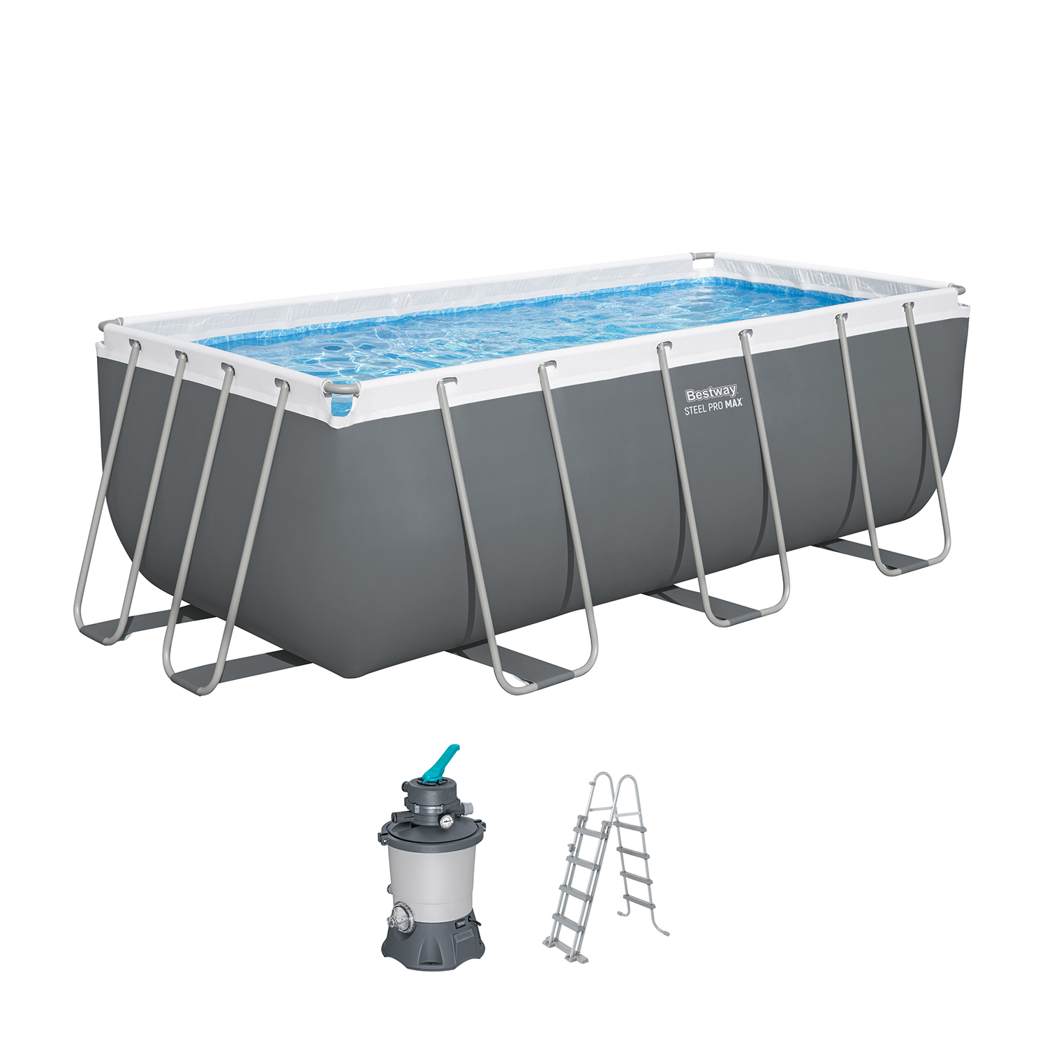 Steel Pro MAX™ Frame Pool Set mit Sandfilteranlage 412 x 201 x 122 cm, grau, eckig