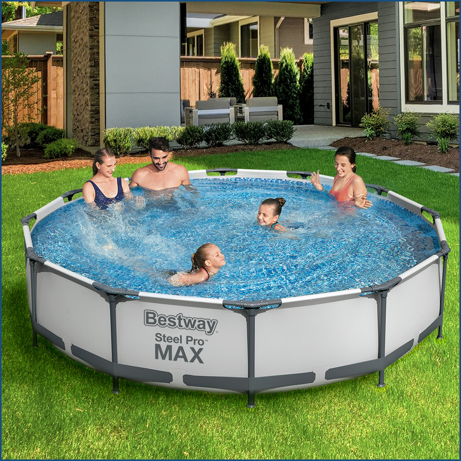 Steel Pro MAX™ Frame Pool Set mit Filterpumpe Ø 366 x 76 cm, lichtgrau, rund
