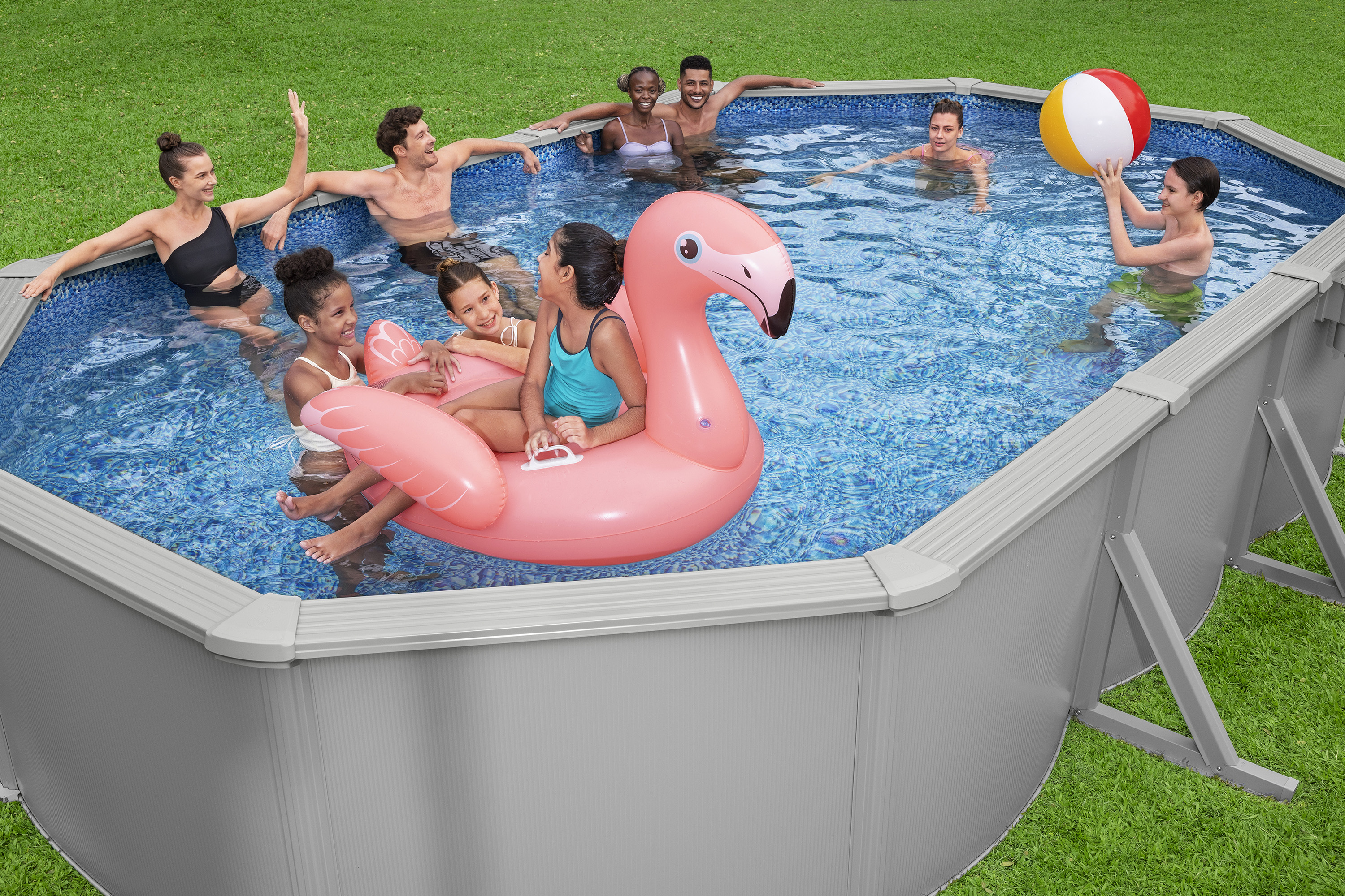 Hydrium™ Stahlwandpool Komplett Set mit Sandfilteranlage 610 x 366 x 122 cm, granitgrau, oval