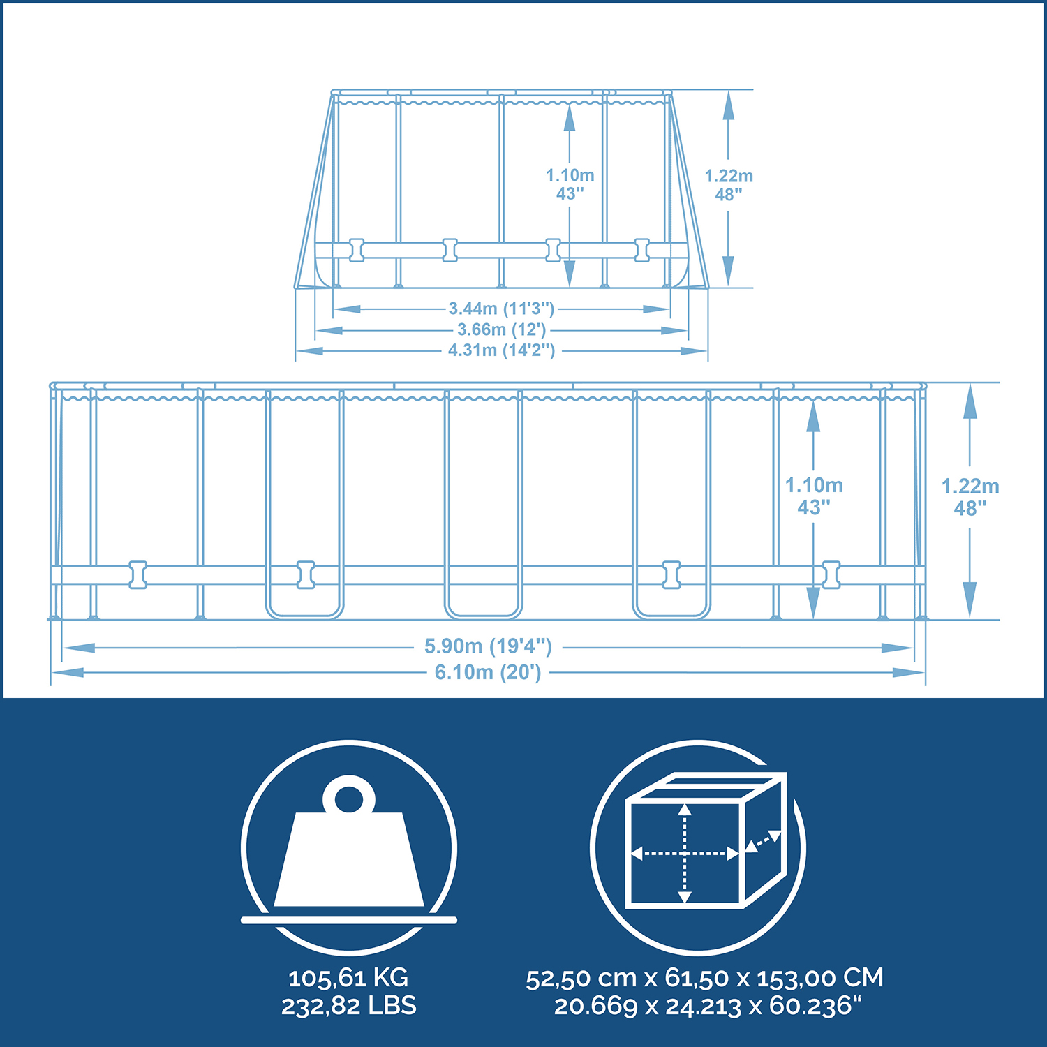 Power Steel™ Frame Pool Komplett Set mit Filterpumpe 610 x 366 x 122 cm , Holz-Optik (Mooreiche), oval