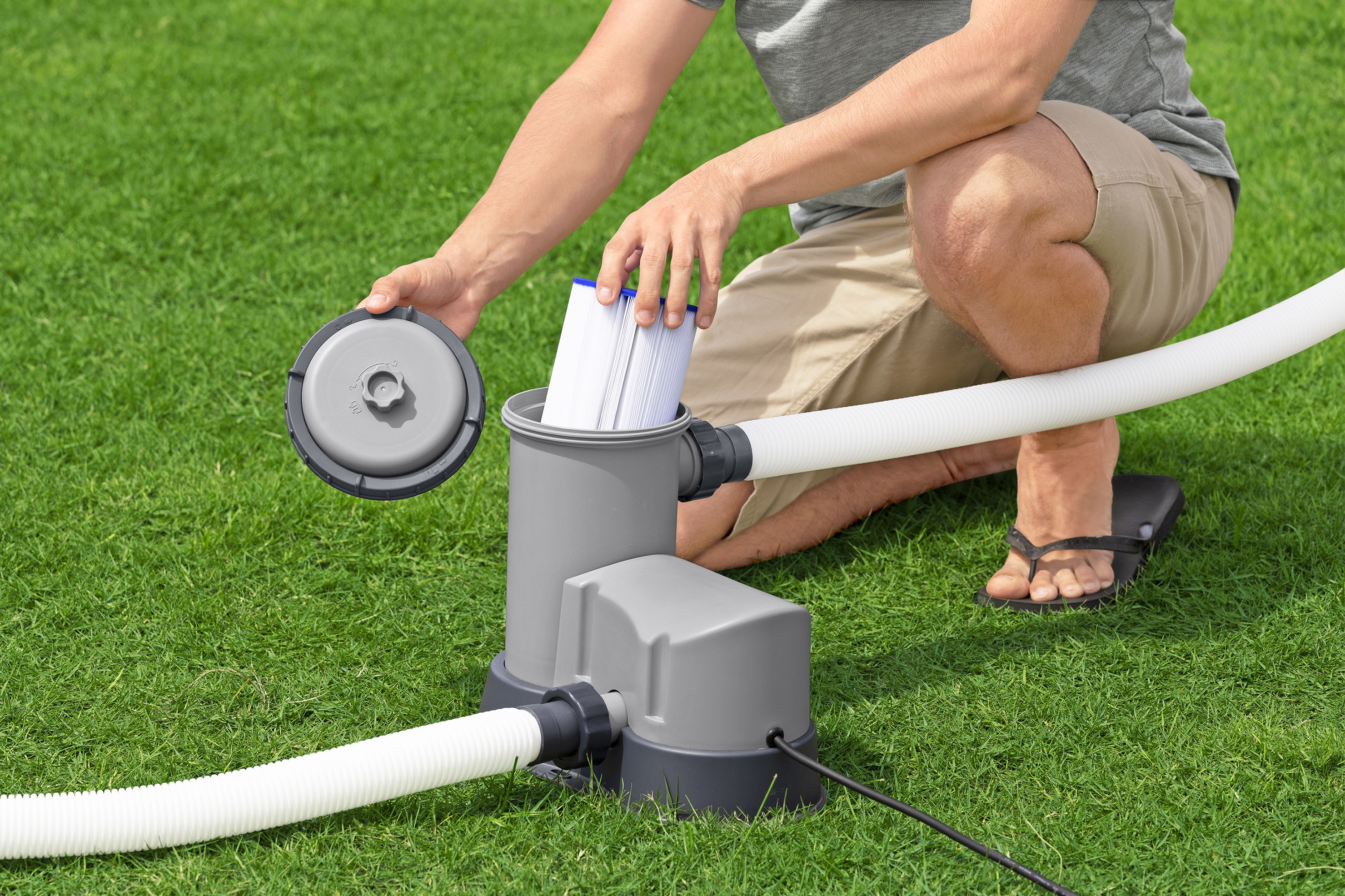 Steel Pro MAX™ Splashview™ Frame Pool Komplett Set mit Filterpumpe 549 x 274 x 122 cm, Steinwand-Optik (Cremegrau), oval