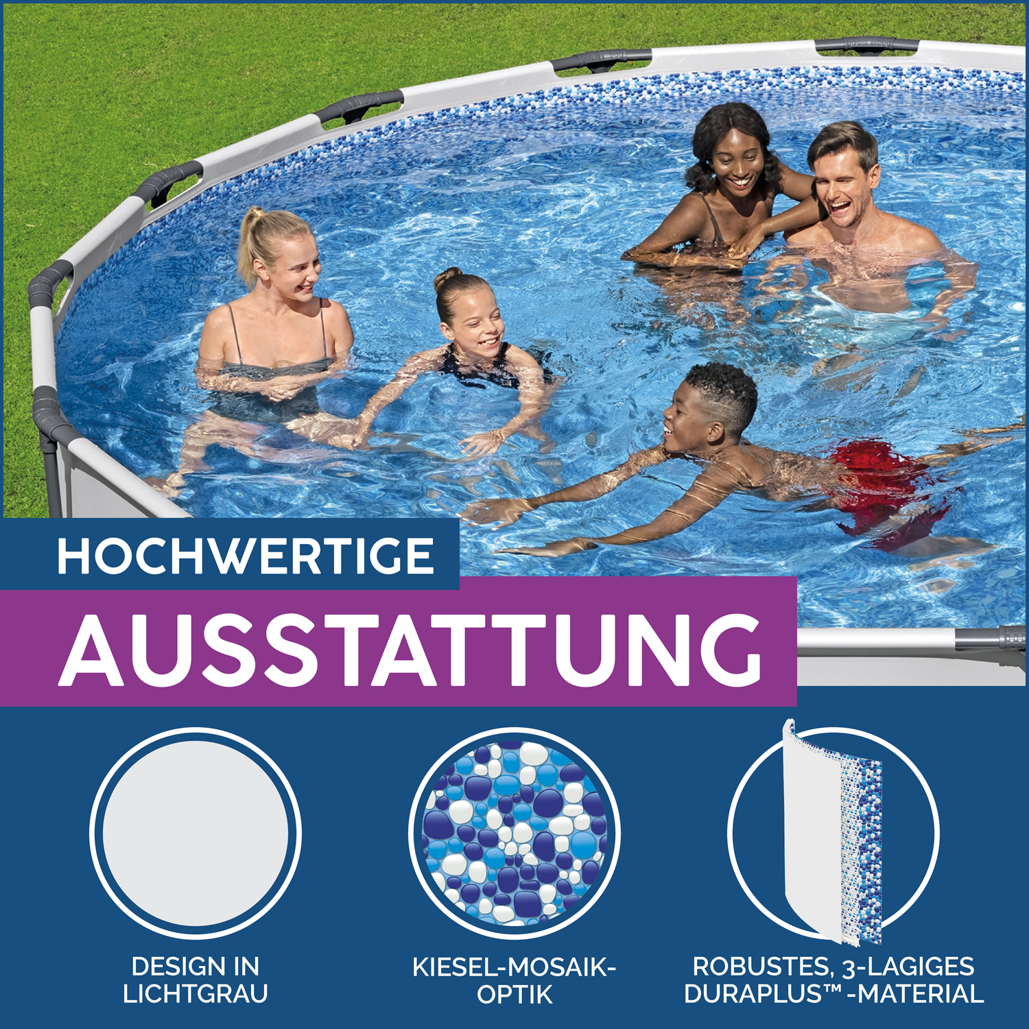 Steel Pro MAX™ Frame Pool Komplett-Set mit Filterpumpe Ø 396 x 122 cm, lichtgrau, rund