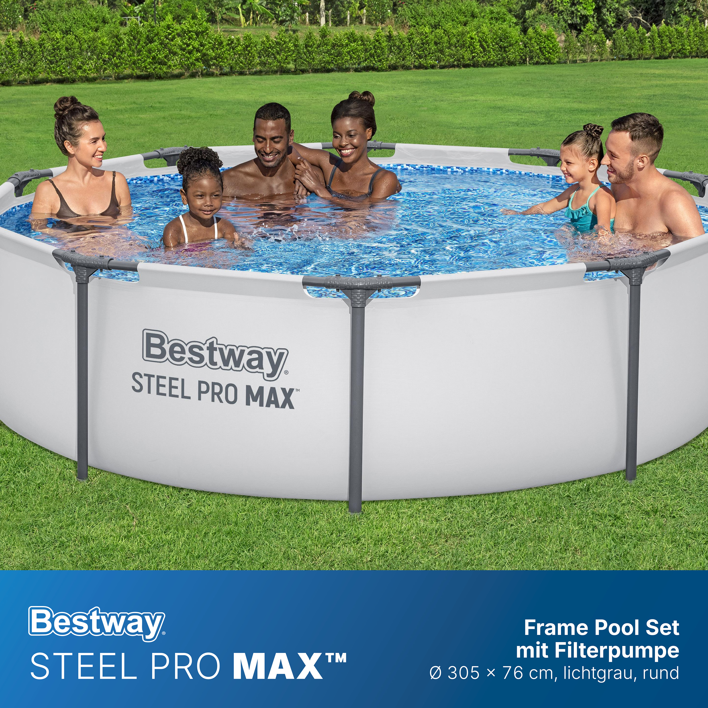 Steel Pro MAX™ Frame Pool Set mit Filterpumpe Ø 305 x 76 cm, lichtgrau, rund