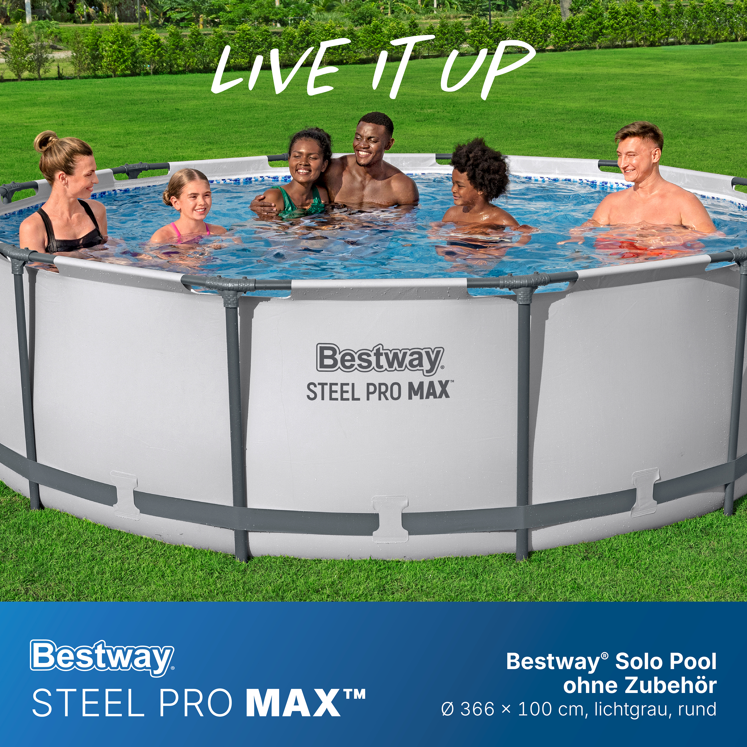 Steel Pro MAX™ Solo Pool ohne Zubehör Ø 366 x 100 cm, lichtgrau, rund