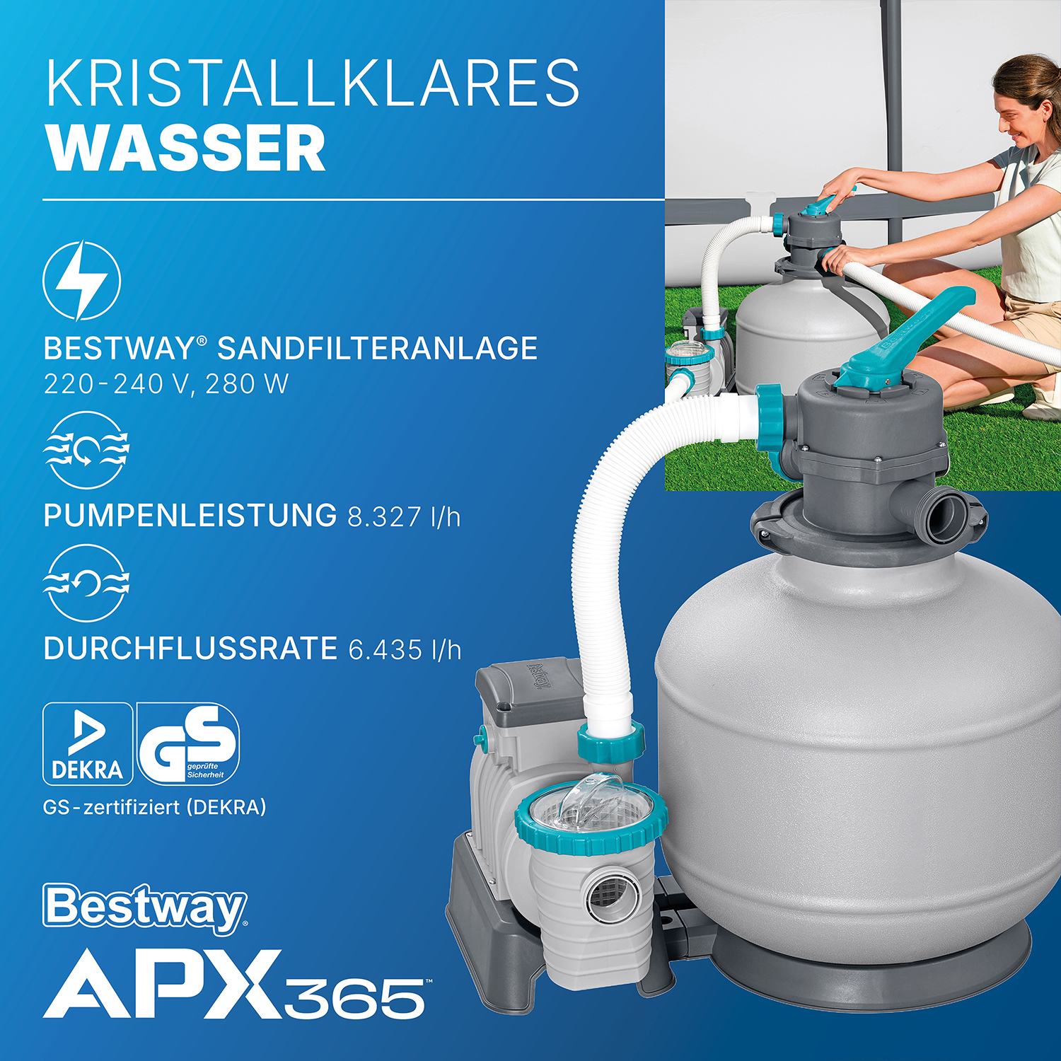 APX365™ Winterfestes Frame Pool Komplett-Set mit Sandfilteranlage Ø 610 x 132 cm, Marmor-Optik (Dunkel), rund