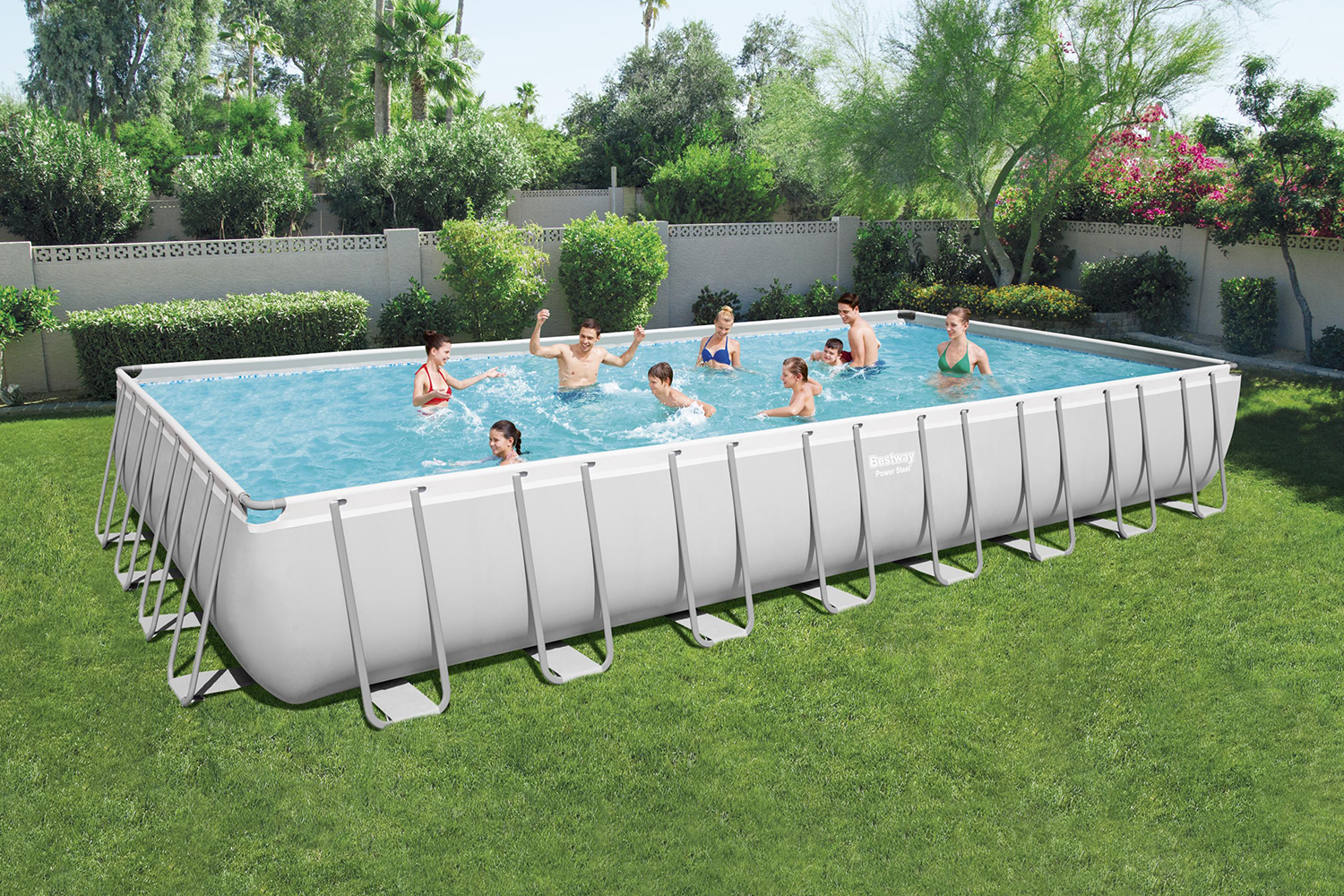 Power Steel™ Frame Pool Komplett-Set mit Sandfilteranlage 956 x 488 x 132 cm, lichtgrau, eckig