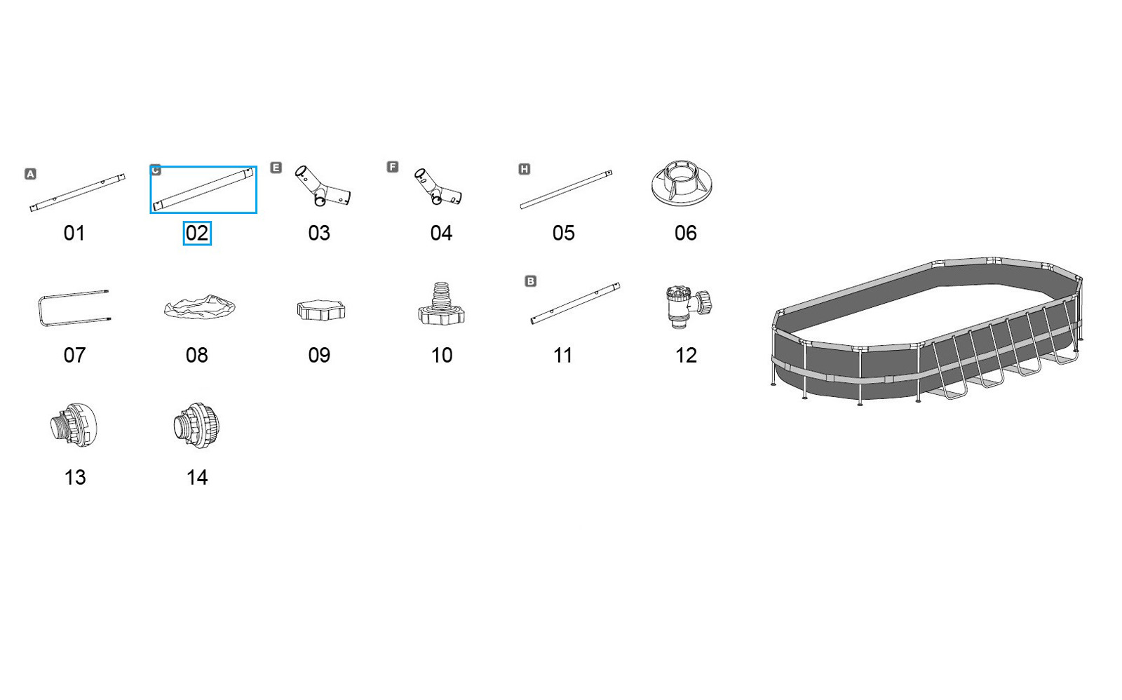 Bestway® Spare Part Top rail C (grey) for Power Steel™ frame pools 732 x 366 x 122 cm, oval Bestway® Spare Part Top rail C (grey) for Power Steel™ frame pools 732 x 366 x 122 cm, oval
