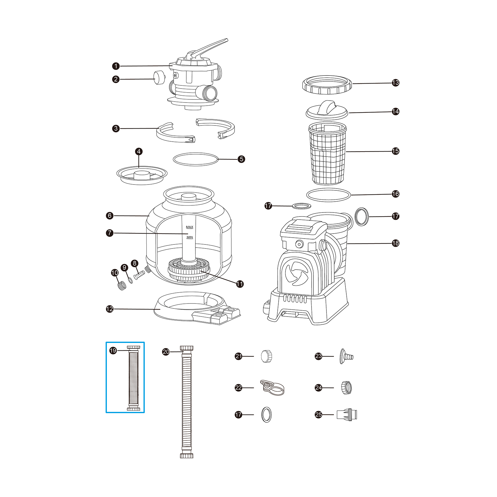 Bestway® Spare Part Interconnecting Hose with Nuts for 8327L/2200gal Sand Filter(GS)