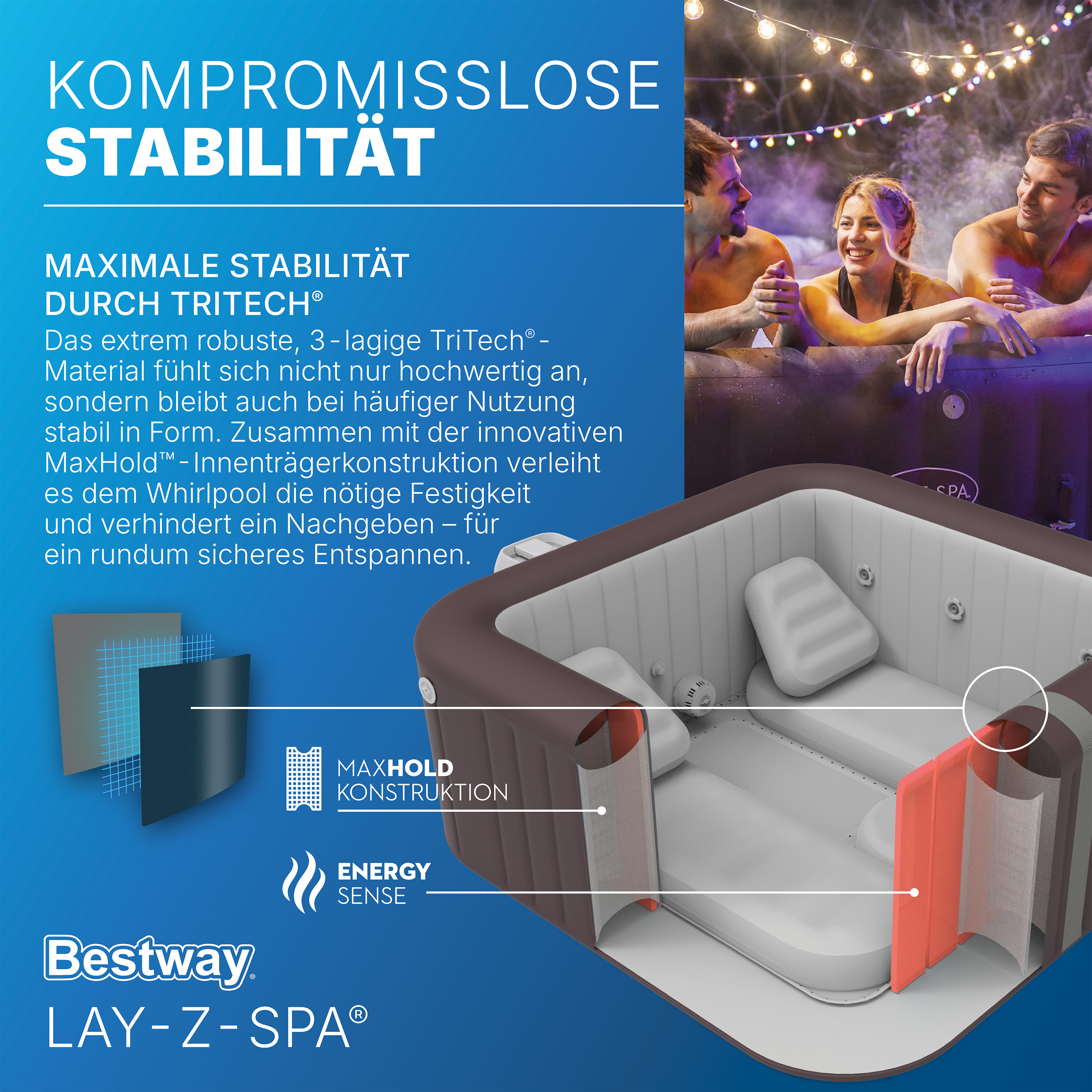 LAY-Z-SPA® WLAN-Whirlpool Maldives HydroJet Pro™ mit App-Steuerung, für 7 Personen 201 x 201 x 80 cm, Mahagoni