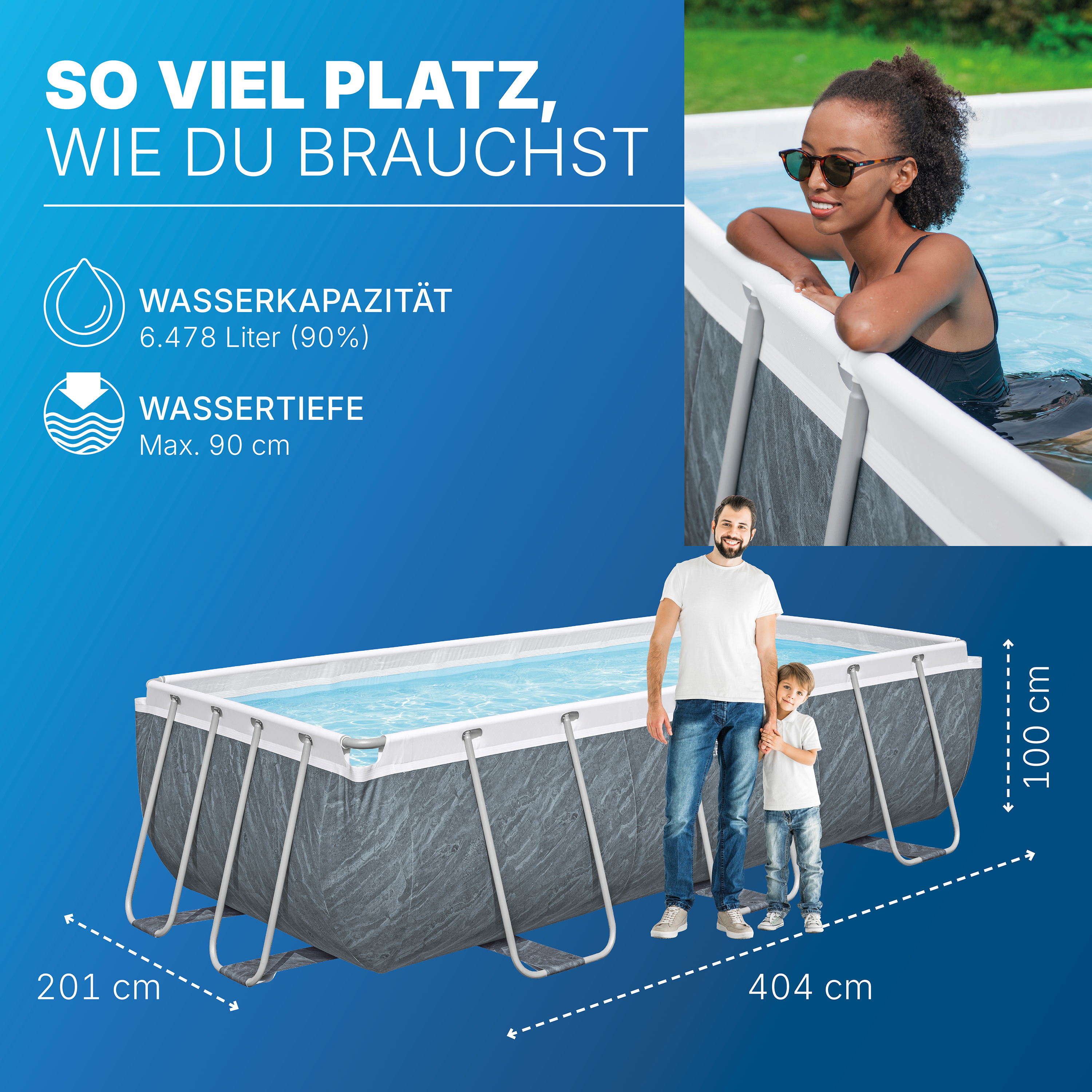Steel Pro MAX™ Solo Pool ohne Zubehör 404 x 201 x 100 cm, Marmor-Optik (Schiefergrau), eckig