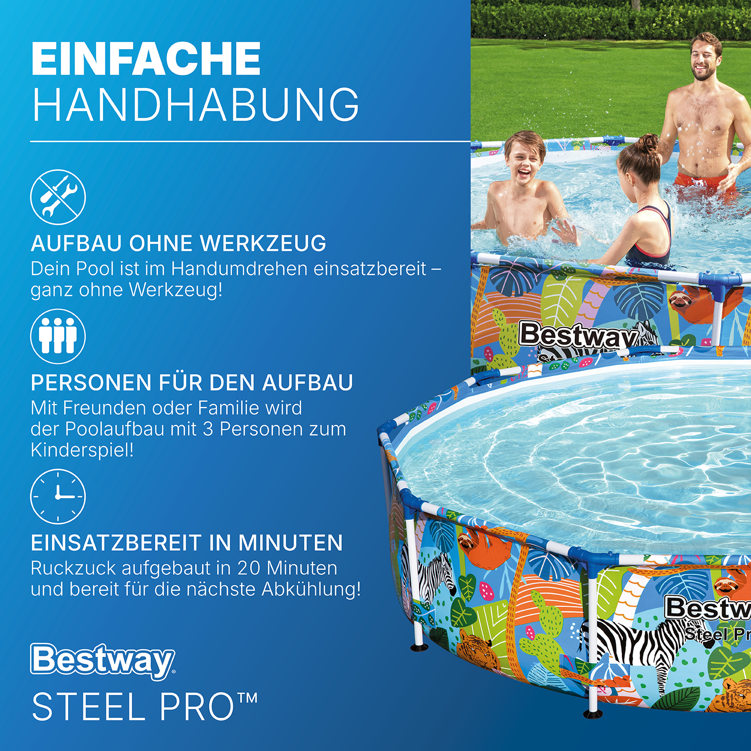Steel Pro™ Frame Pool ohne Pumpe Ø 305 x 66 cm, buntes Zebra-Design, rund