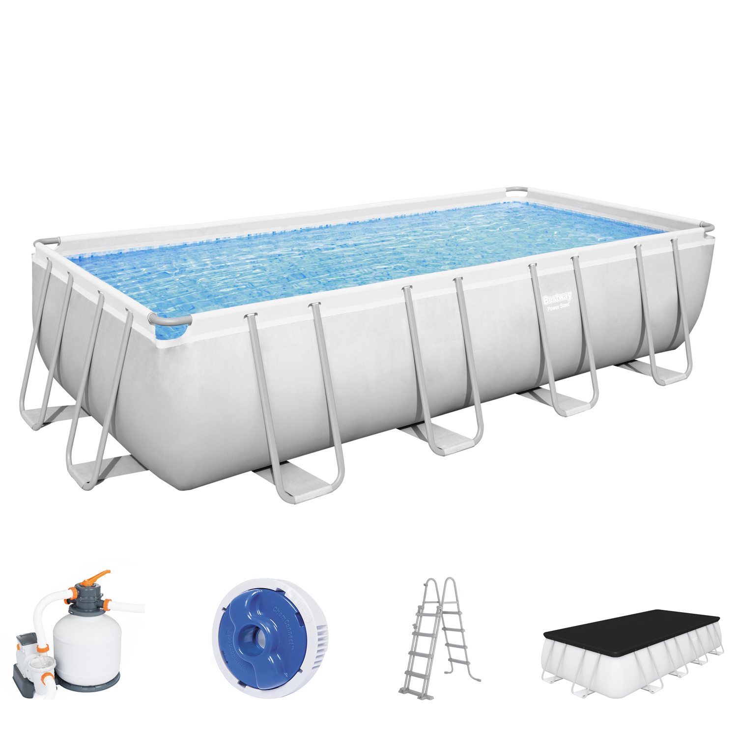 Power Steel™ Frame Pool Komplett-Set mit Sandfilteranlage 549 x 274 x 122 cm, lichtgrau, eckig