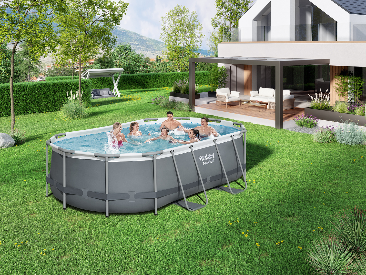 Power Steel 14'x8'2"x39.5"/4.27m x2.50m x1.00m Oval Pool