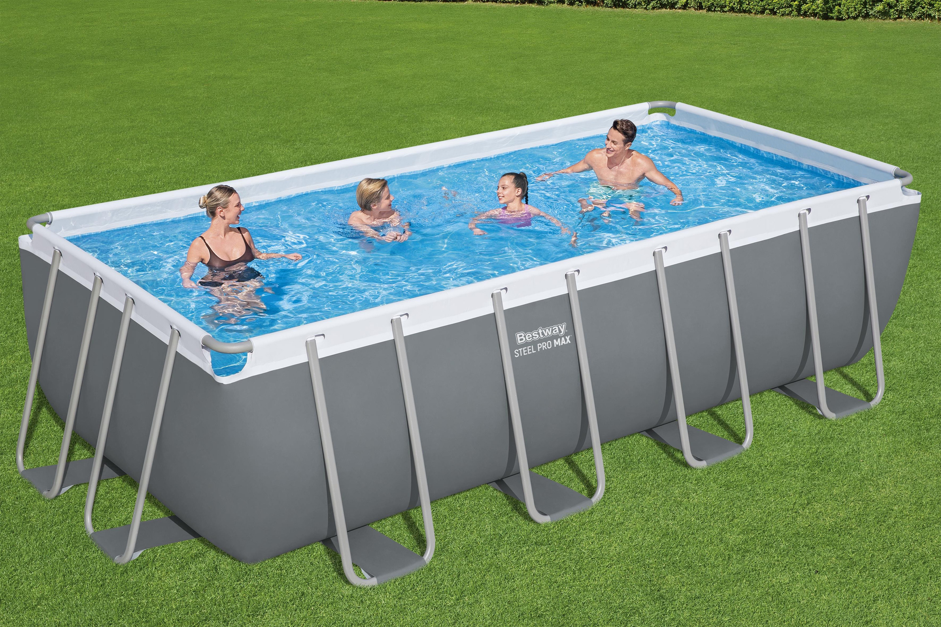 Steel Pro MAX™ Frame Pool Komplett Set mit Sandfilteranlage 488 x 244 x 122 cm, grau, eckig