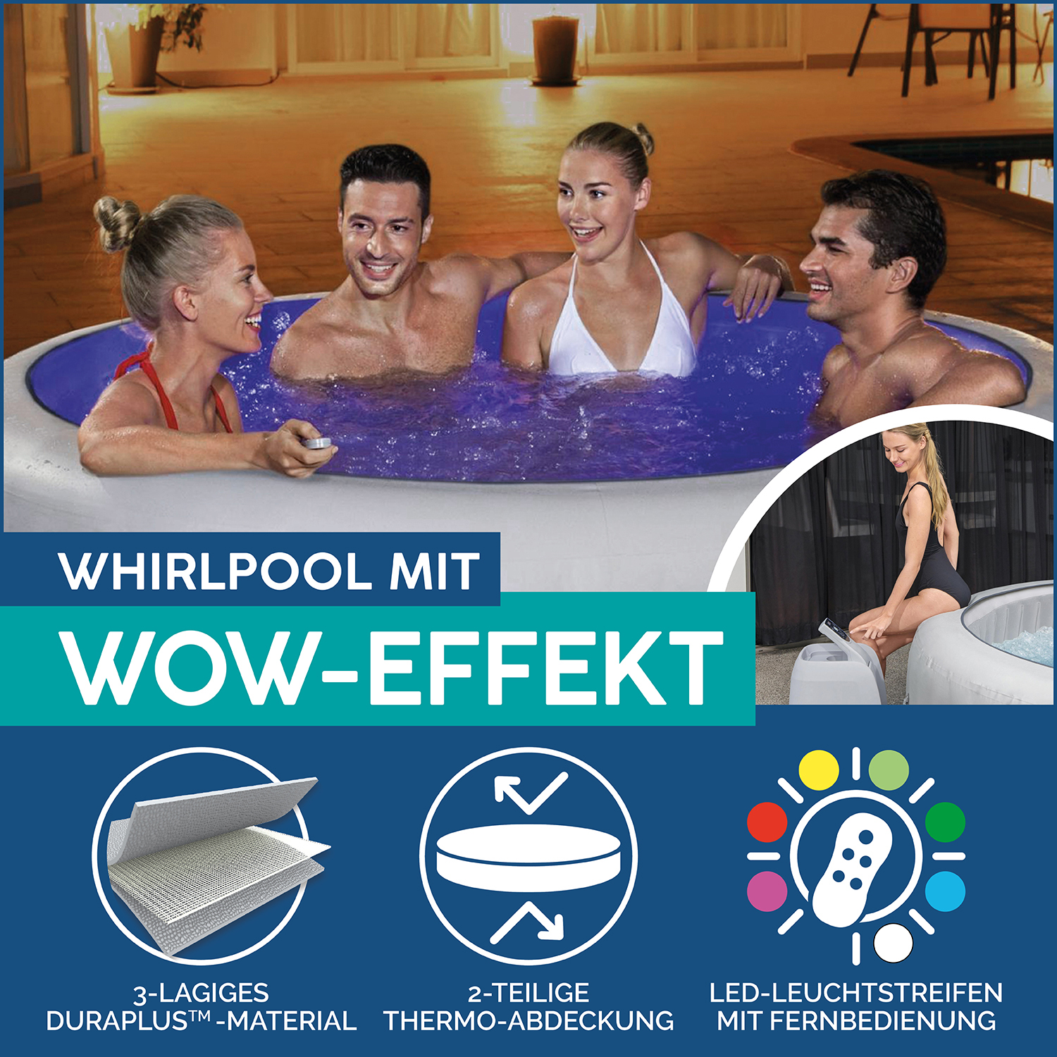 LAY-Z-SPA® LED-Whirlpool Paris AirJet™ Ø 196 x 66 cm, rund