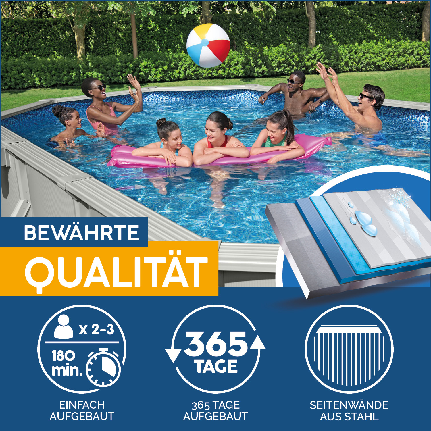 Hydrium™ Stahlwandpool Komplett Set mit Sandfilteranlage 610 x 360 x 120 cm, granitgrau, oval