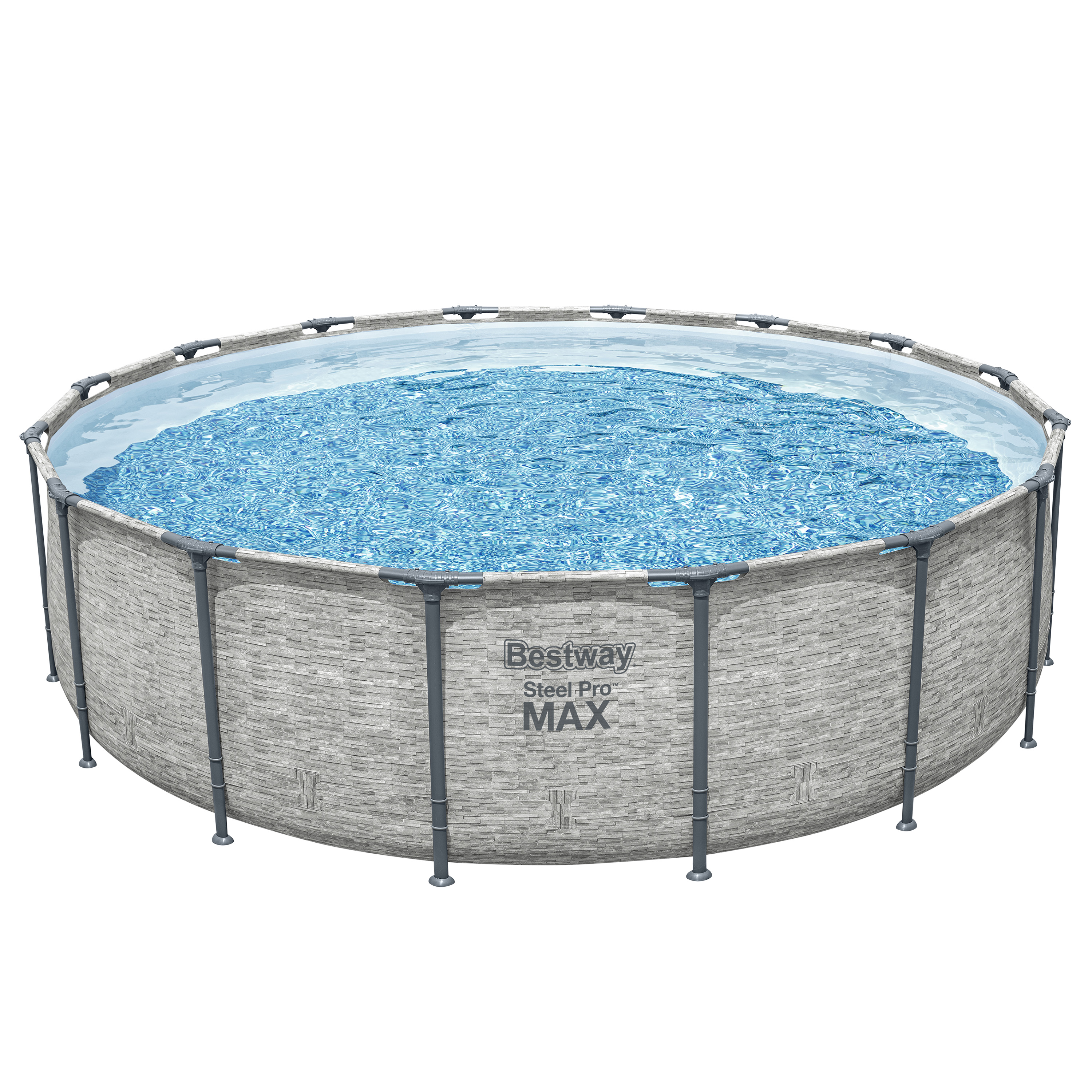 Steel Pro MAX™ Solo Pool ohne Zubehör Ø 488 x 122 cm, Steinwand-Optik (Cremegrau), rund