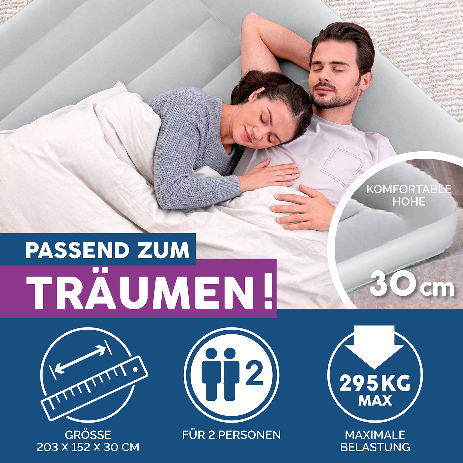 Doppelluftbett mit integrierter Elektropumpe 203 x 152 x 30 cm