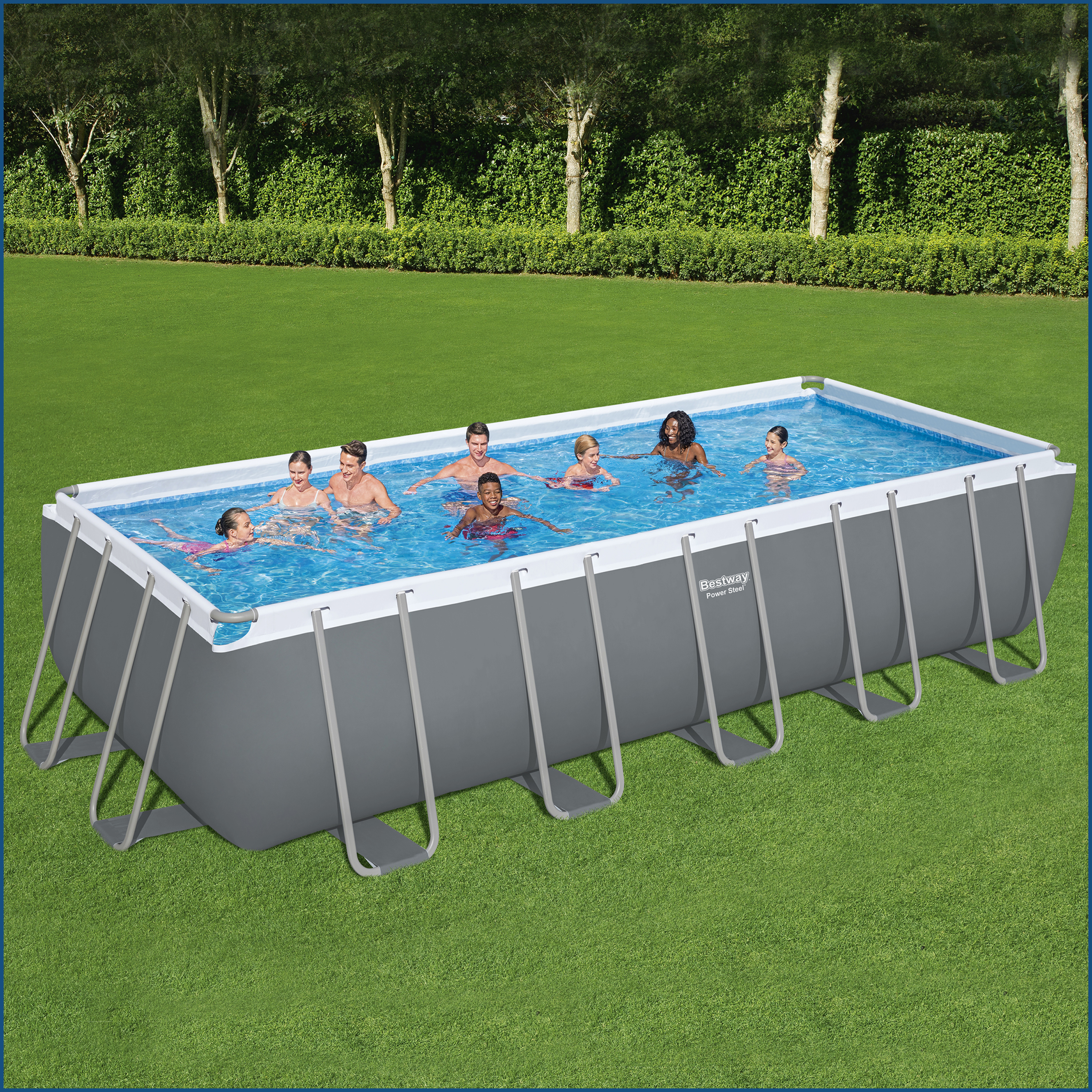 Power Steel™ Frame Pool Komplett-Set mit Sandfilteranlage 640 x 274 x 132 cm, grau, eckig