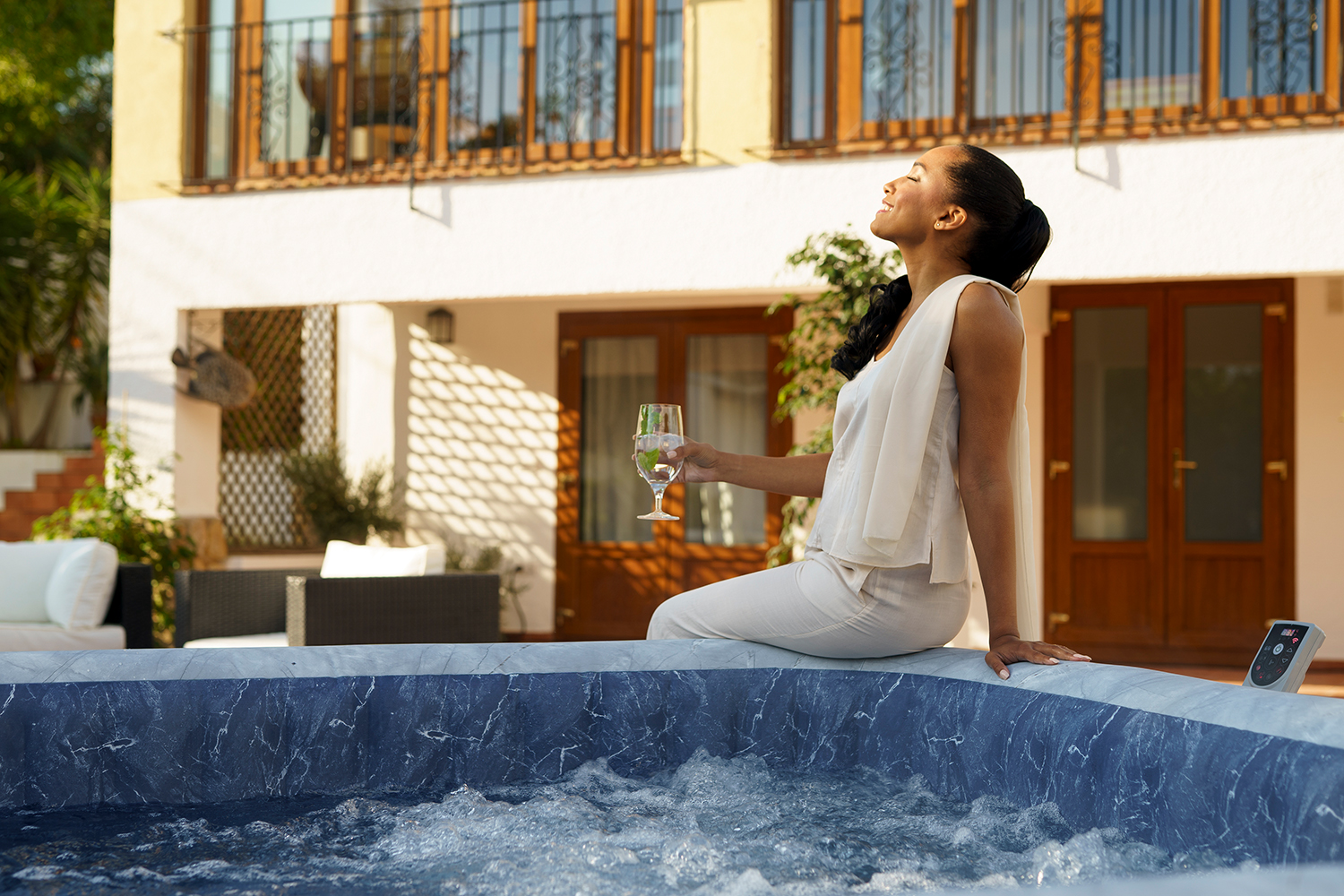 LAY-Z-SPA® Energiespar Whirlpool San Francisco HydroJet Pro™ mit App-Steuerung, für 7 Personen 230 x 230 x 71 cm, Marmor-Optik (Samtgrau)