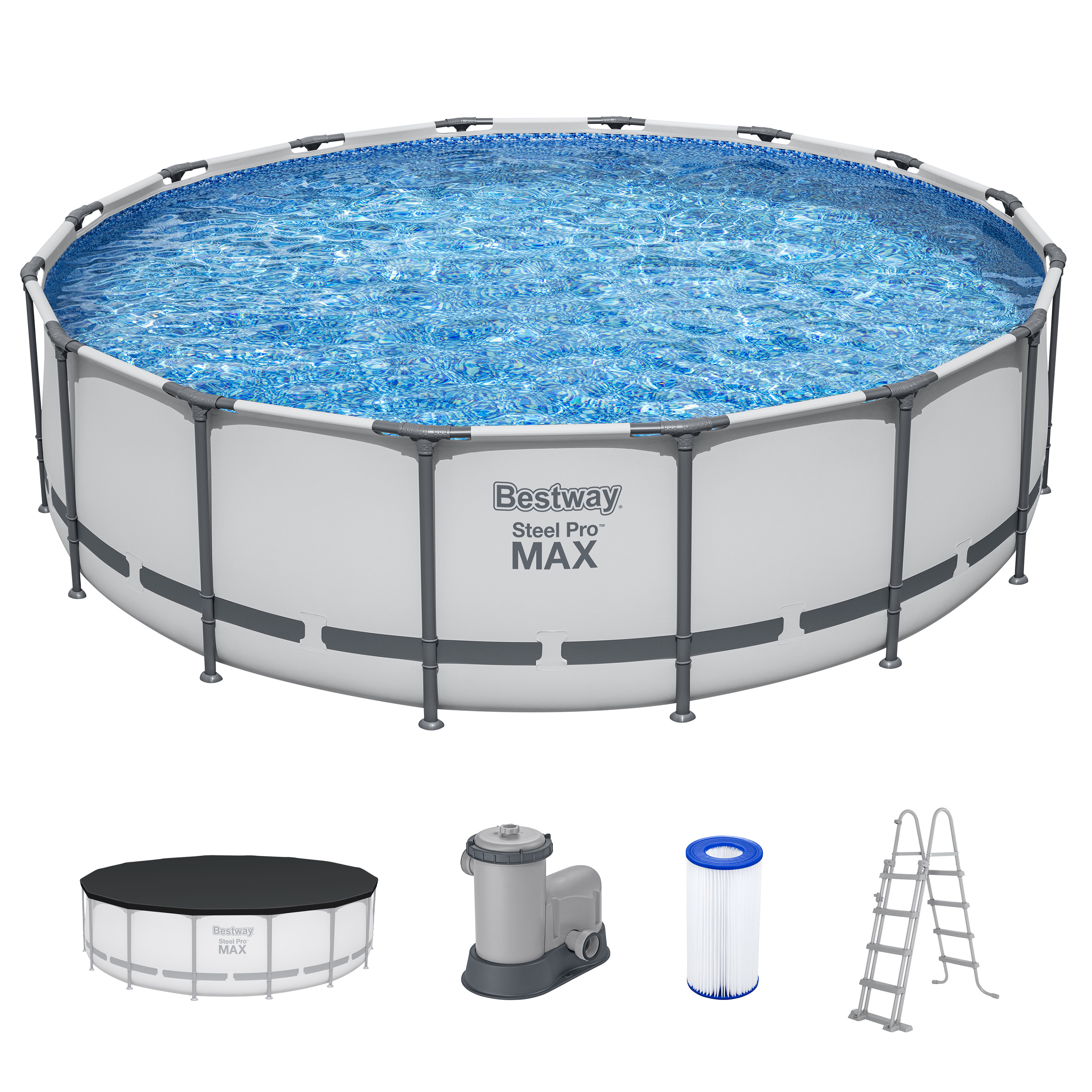Steel Pro MAX™ Frame Pool Komplett Set mit Filterpumpe Ø 488 x 122 cm , lichtgrau, rund